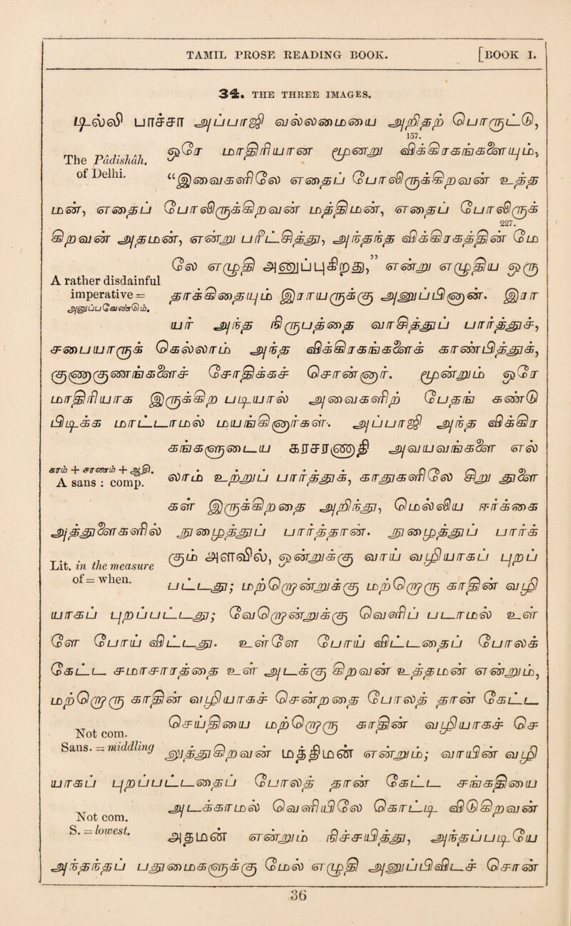 3£. THE THREE IMAGES. UlT-jcFU 'Sjuuir^ 63 2d 2d 22) ll 22) iu 'J)j(Sipp G)u/T0l1Q, 157. Th pV'/7 <^(o!r LDT^Iffllurrtosr ^Lp62rpj Gti&ST&rEi&cferriLjLLy of Delhi. ugg)m<sii&<o)r?l(D<oV <5T22)pu QuT2Slp&Qp6J6k S-pp LDS3T, <2T22)pU QUT2®065Qp 236ST IS) ppj LLok, <oT62)pLJ QuT6®p& 227. Si/D Wok ,J>I^LL<ok, <oT<okjril U SL-.Q ppi^jlUpltp <nSi SQ ISp^i vk COLD Q<5\) <5T(lp£) ^f^JULl^nr)^), <oT6kpj <oT(llQiu 2dp A rather disdainful . . . imperative = ^irSQm^iL/ik Tiup&p ^^uilnSh^psk. §fjTT ^egjuuQaiGGarGihn. luir ^jkp Si pup22)p <sn rr Q ppj ill UTitppiS^ 3z22)uiuTpa Q352d2dTLL «jykp 6Sl<sQs<srE]'sSsrr<s <ST62arL9pp]Sy ep (<pp rp 62sr its 3}‘SsiT 3~ Q&irjS!<5<35& Col 3-t 62T (6p t , ^Lp62rpj ll &£} -x> a Lntrl£!rf)iuir& ^Kp&Sp uipujT2d ^g>j62)23<S2iflp Qupik &622rQ ifjhp<k& lltlLl—TllS) llilirkQ(topirasir. uuTgS ^prhp <sQ<sSs 3i TD 3> (6TFj22) l LLI 5) JJ3]J(6?(T)^ 611UJ <211IEO3>(J3fT <ST2d siru) + etrtmtb -f- si$. . •• ... £\ H) * T) A sans: comp. ^tud &-pj}Ju urTppjtf, a Tpi & mi k 2d pj dorr <3}2tr Jj)06?Qp22)p ^/Si kpiQld^gQiu irirS62)<ss «jy p£3 BoTT <35 <offl 2d pi22)LpppiLJ UTftppT22T. Jg] 22) Lpppi til UTltS _. . 7 C^LL e^6fT<51?6i), <2Z> zkjr)] <£ r&) 611 IT LU 611 iSl ILJ IT <55 ill LSpill Lit. in the measure v—' ^ w ;r^ of = when. uiL.L-.pi; LLpQpfEkjpia p LLpO(pp <srr^6k 6uy9 iurr<5LJ L]p lj u il— l—pi ; Cc6uGl(p>6k£uSp Qeiierflu u wit is Id s_qV (dsir Qutlli sSULi—pi. &-.6rr(o2rT QurnLi <sfiliLi—62)pLJ QuT2dL Cp <35 lL L_. 3:LLT3'-TTp 22)p &_6fT «_gy [_&p Sp636m ®_ppiD6k (oT 62JPJLL, LOpQ&p GTfSsk 611 L/Sl UJ T3>lp Ql&25Lp2G>p (cU.TEdp pT6k Co 35/ f. . Q<£FLU Q22) IU LOpQr/r?rfE <5BT<3j!&k 63 lQuJT'£3z Q& Not com. ' r- V_7 W ' ^ Sans. = middling j^jps^7 Qpessk LO cjj c§ LD 6QT 6T skjry lo; 611T lift!2k 611 y§l LU T •S LJ LJ p LJ LJ ll—l— 62) p ill QuT2dp pT6k QsLll-L— 3= IEJ <5522) IU JDJ L 3535T LD 2d Q 6U 6lfl lift! Q 61) (Oi&TlLll fi£l Q Q T) 6116k Not com. 1 7 r S . = lowest. ^j^LD6C)r <oT6kjpnlo> £lk3zuSlp^j1 ^jkpuuipQiu ^kpkpu Up] 22) LL 3j (6p <35 (p (&LL2ti 2T(l£)^l <J)J <$f)J LJ l9 sQ L~3= Qi3:T3k
