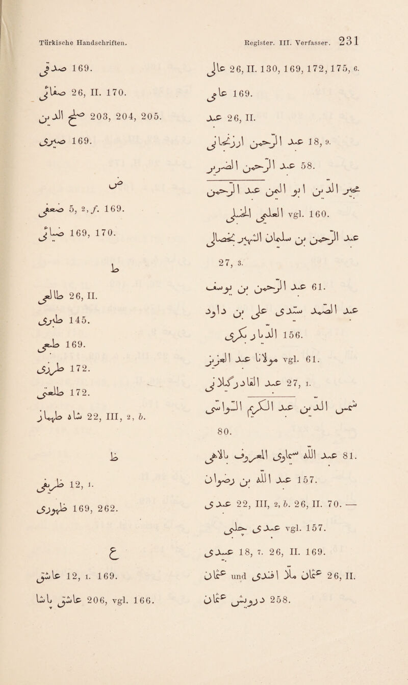 3 169. L> ^ 2 6, II. 170. J.11 203, 204, 205. ^169. 5, 2,y. 169. 169, 170. c> .. 2 6, II. 145. 169. 172. 172. 22, III, 2, 5. 12, J- 169, 262. 12, 1. 169. bL 206, vgl. 166. JU 26, II. 130, 169, 172, 175, 6. j\s^ 169. 2 6, II. 18, 9. I ^ ^ -X'.^ 5 8. ■ ww J^X\ ^«11 vgl. 160. *^aC »* * * 2 7, 3. Öl* I 1 »XaC ww 156. Ij^^.0 vgl. 61. j .X Ul I 2 7, 1. ■-- ww ^I^Jl . .>31 «■Xa^ mX.1 i 1 ♦• • 80* «M ^ • <** O \xll I 157. 22, III, 2, b. 2 6, II. 70. — ^ic»-. ^ Vgl. 157. • ^ ♦ 18, 7. 2 6, II. 169. o\s^ und (^Jdx 1 2 6, II. O Ic^ aj J> 258.