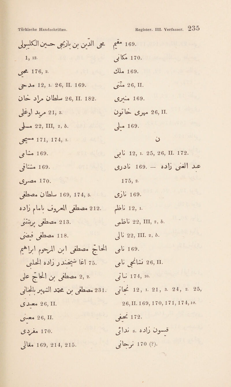 1, 12. ^ 176, 2. «• 12, 1. 2 6, II. 169. oHalMi 2 6, II. 182. »• 22, III, 2, h. 171, 174, 1. 4O 169. c> ^ 169. 170. jlLaL) 169, 174, 5. A^ij j>ui 212. 213. 118. ^li.1 ^Lsi-1 ijjj j IpI 75. ^WLl Ji[2^ 2, 2. ^UsU) ^La/>Äao 2 31. ^_5 -X*«-« 2 6, II. 2 6, II. «• 170. JIa.0 169, 214, 215. 169. j\C> 170. jU.« 169, 2 6, II. 169. »« ^A.0 169. 0 12, 1. 25, 26, II. 172. ^\j 169. — äjIj ^ 175, 2. 169. 12, 1. 22, III, 2, 5. ilj 22, III. 2, h. .»i; 169. L> ^li 2 6, II. j L.* c> 174, 10. J 1.5^ c> . 12, 1. 21, 3. 24, 2. 25 26, ,11.169, 170, 171, 174,10. 172. Jla; s. i JU.^ 170 (?).