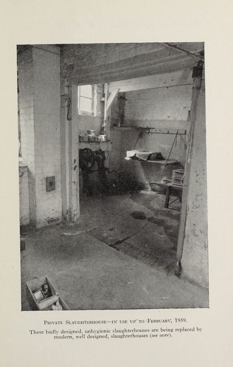 Private Slaughterhouse—iN use up to Februarv, 1959. These badlv designed, unhygienic slaughterhouses are being replaced b\ n'lodern, well designed, slaughterhouses {see oveyj^