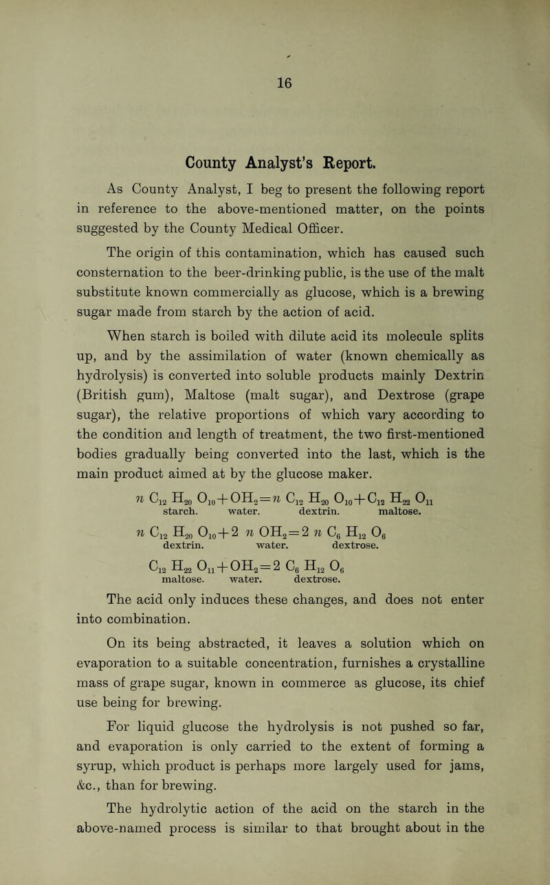 95 here if the initial obstacle of a plentiful water-supply could be overcome.” The Medical Officer of Health of Tutbury Rural District states that the water-supply at Hanbury is still unsatisfactory, and that it has become a serious question, the solution of which presents much difficulty. As regards the town of Tutbury, the following extract from his report should receive the immediate attention of the Authority:—“ Some time ago I sent your Council a report on the water-supply of Tutbury. It is derived from— No. 1 The Town Pump. ,, 2 The Ludgate Street Pump. ,, 3 Numerous Private Wells. “ The Town Pump which formerly was found to contain organic impurities, may now be considered satisfactory both as regards quality and quantity. The tank which, until recently, was underneath the road in Cornmill Lane, has now been removed to the side of the hill and is very well protected. “ The Ludgate Street Pump also affords a good supply of water, and is sufficient for the wants of that part of the town. “ A large proportion of the private wells are hopelessly contaminated, the surroundings in many cases being extremely bad, consisting of leaky drains, filthy ashpits and closets, and the ground is so saturated with organic matter that it is almost impossible to prevent contamination. 1 should strongly recommend you to close up all wells which on analysis are found to show signs of pollution, as in my opinion it is not worth the trouble and expense to clean them out, as in many cases in which this was done (notably in that of the soup kitchen), the subsequent analysis shewed little, if any, improve¬ ment. I believe a good supply may be obtained from Conduit Meadow which would be sufficient for the wants of Duke Street and the immediate neighbourhood. The town pump, as I said, would supply the lower part of High Street and the vicinity, and I would suggest the sinking of a well somewhere at the top of Burton Street for the supply of that part of the town. Finally I would recommend your Council to seek the advice of a competent water engineer on the whole subject.”