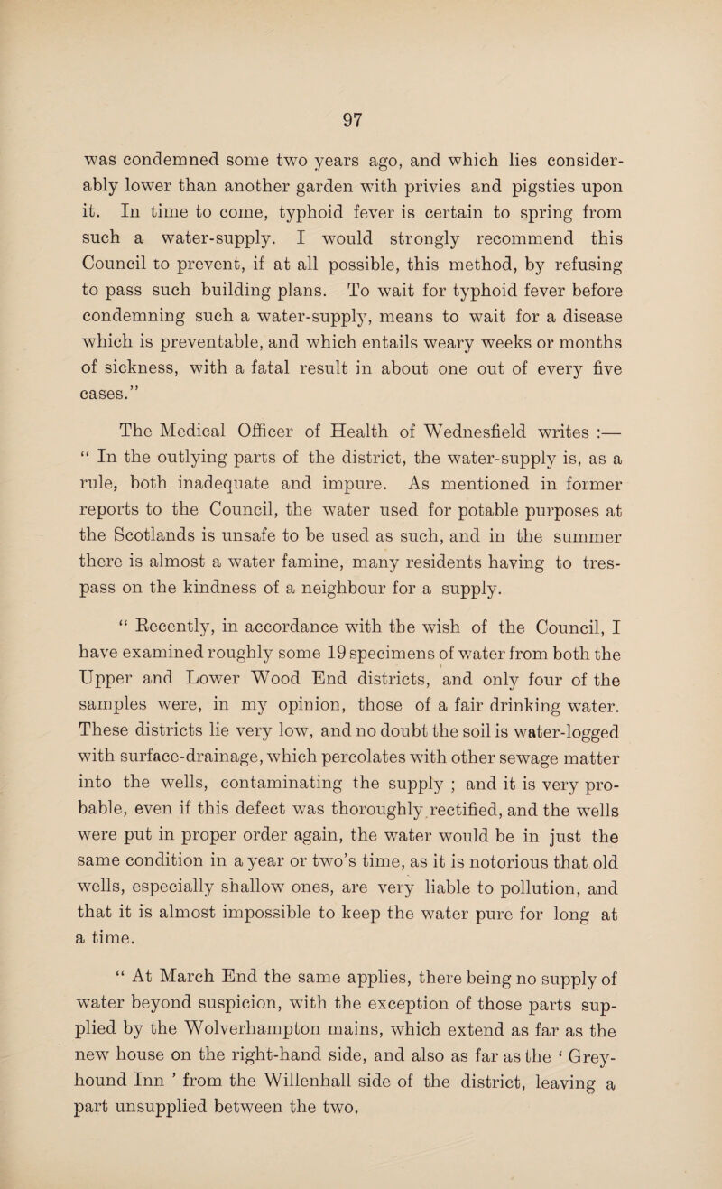 22 cause of infant mortality among the poor. I would suggest that a card or leaflet, containing simple instructions for the feed¬ ing and management of babies, should be printed and supplied to the Registrar, to be given out with every certificate of birth. I believe this is being done in other parts of the county with good results.” The Medical Officer of Health of Walsall Rural District, in referring to a low infant death-rate this year in his district, says :—“ I am afraid, however, that the record this year must be looked upon as little more than a coincidence, although I trust that in future years the infantile mortality will continue to shew a substantial reduction compared with the high rates of former years, as it seems to be getting time for the effects of the more general education of the working classes to be telling in this matter.” The Council will remember that I conducted an inquiry some years ago into the effect of factory labour on the infant mortality. I give in the following table the original figures for the artisan towns, classified, as far as it was then possible to classify them, in accordance with the relative proportion of married women engaged in factory work, together with corre¬ sponding figures for the subsequent ten years’ period, and for the last two years :— CLASS. No. of Towns. Total Popula¬ tion, 1901 Census. Deaths of Infants under 1 year jjer 1,000 registered births. 1881-1890 1891-1900 1901-1902 I.—Many married Women Workers 5 147,273 195 211 190 II.—Fewer mar¬ ried Women W7 orkers 9 198,941 166 177 158 III.—Practically no married Women Workers 12 181,461 152 167 153