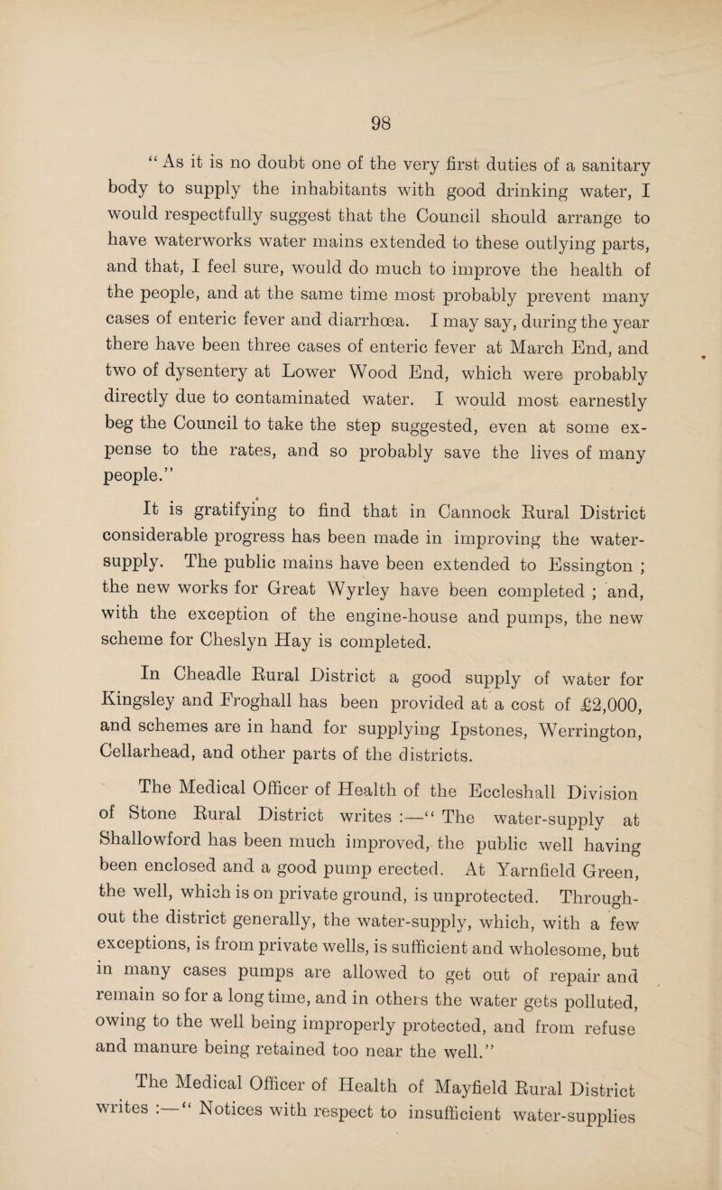 Class according to percentage of Married and Widowed No. of Total Popula¬ tion, 1901 Census. Deaths of Infants under 1 year per 1,000 registered births. Workers to Female Popula¬ tion between 18 and 50 years. Towns. 1881-1890 1891-1900 1901-1902 I.—12% and over 5 132,299 195 212 192 II.—Under 12% and over 6% 13 263,868 165 175 .158 III.—Under 6% ... 8 131,508 156 168 153 It will be seen that the figures of the new classification compare very closely with the original figures, and bear out my contention that, in the absence of any other apparent reason, the excessive mortality in the first group compared with the second and third, and in the second compared with the third, is attributable to the nature of the trades carried on as affecting the facilities for the employment of women away from home and, as a consequence, the proportion of wholly artificially- fed to entirely or partially breast-fed infants. While I am prepared to admit that the practice of mothers engaging in factory work, and continuing at work practically up to the day their children are born may, in itself, prejudicially affect the lives of their children, I maintain that the injury arising from the entire deprivation of mother’s milk during the early months of the child’s life is far more serious. No doubt the injury largely results from ignorance on the part of those who have the care of infants as to the proper substitute for mother’s milk, and the importance of the storage of food under cleanly conditions, and until women are instructed in such matters we must look for a continuance of a needlessly high infant- mortality all round, but more especially in those centres of population where the nature of the trade carried on leads, indirectly, to an increase in what may be termed the normal proportion of infants who are entirely dependent on artificial feeding.