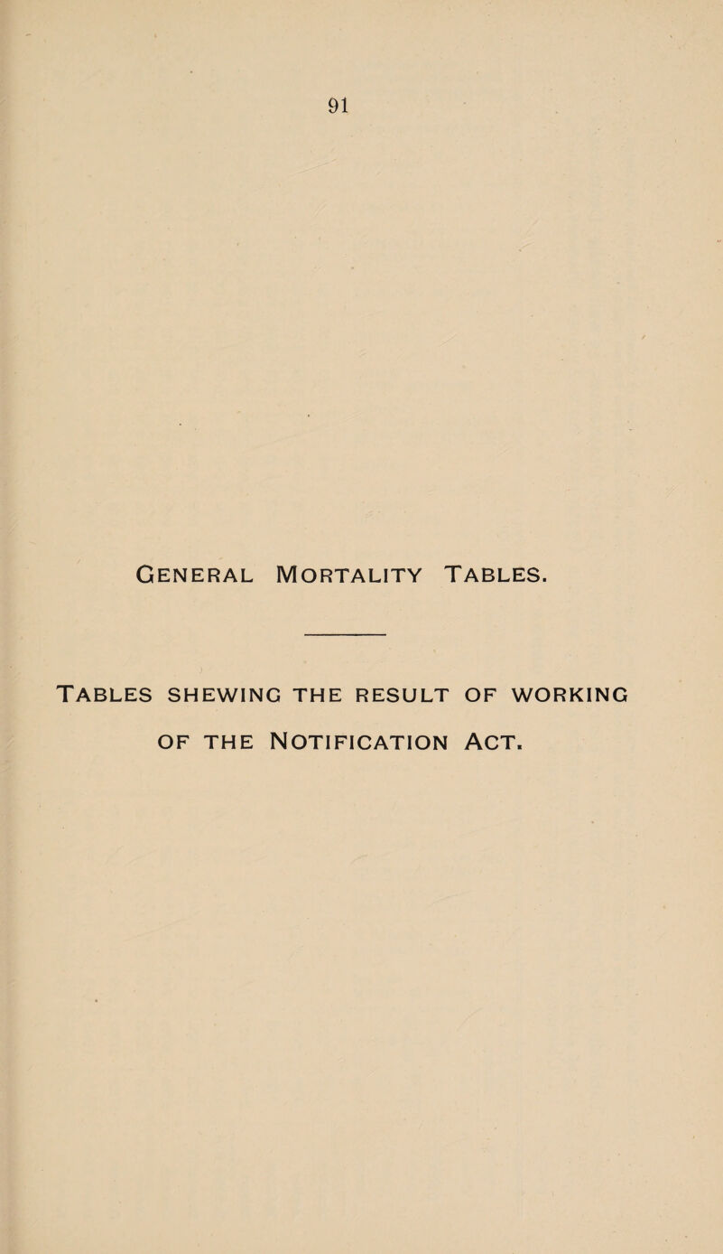 General Mortality Tables. Tables shewing the result of working OF THE Notification Act.