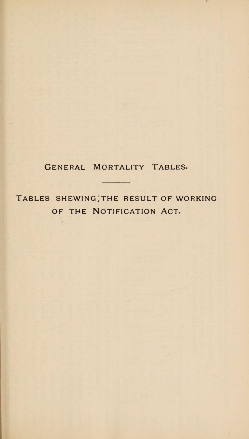 General Mortality Tables. Tables shewing’the result of working OF the Notification Act.