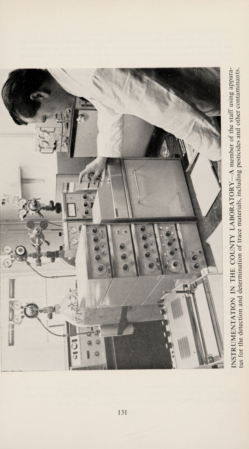 INSTRUMENTATION IN THE COUNTY LABORATORY—A member of the staff using appara¬ tus for the detection and determination of trace materials, including pesticides and other contaminants.