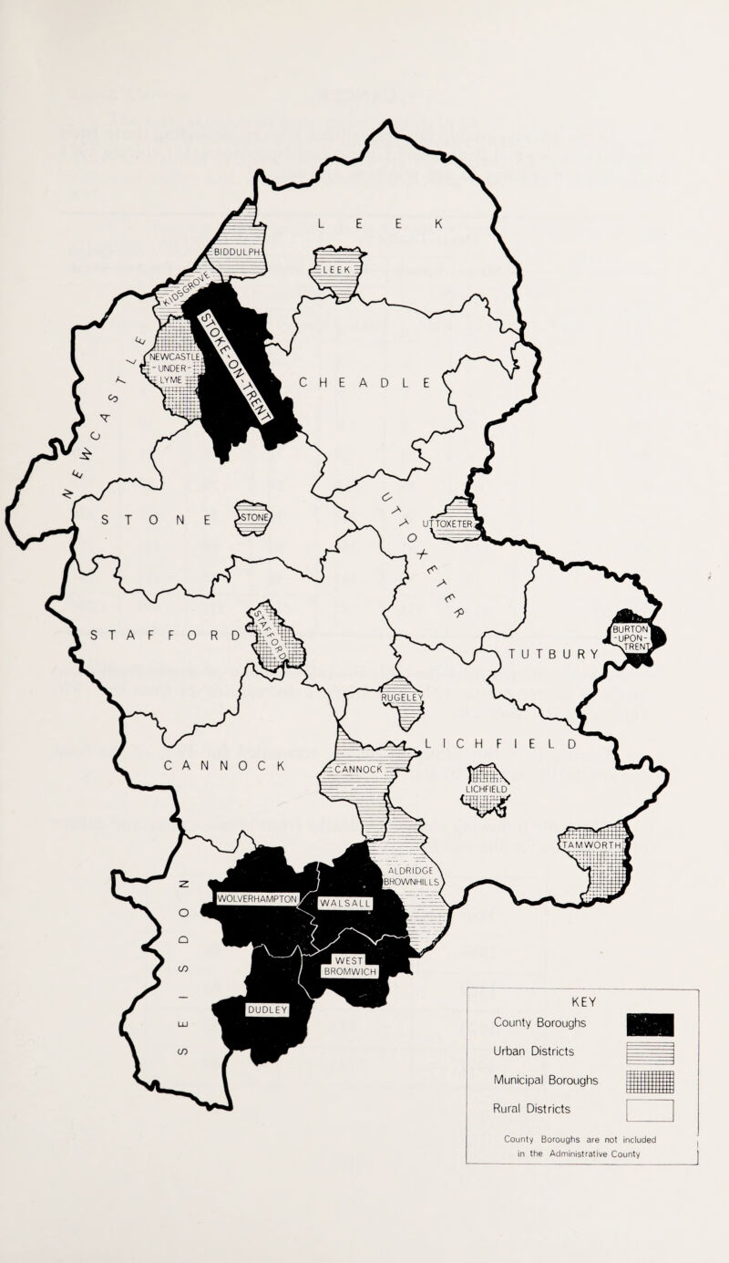 KEY County Boroughs Urban Districts Municipal Boroughs Rural Districts County Boroughs are not included in the Administrative County