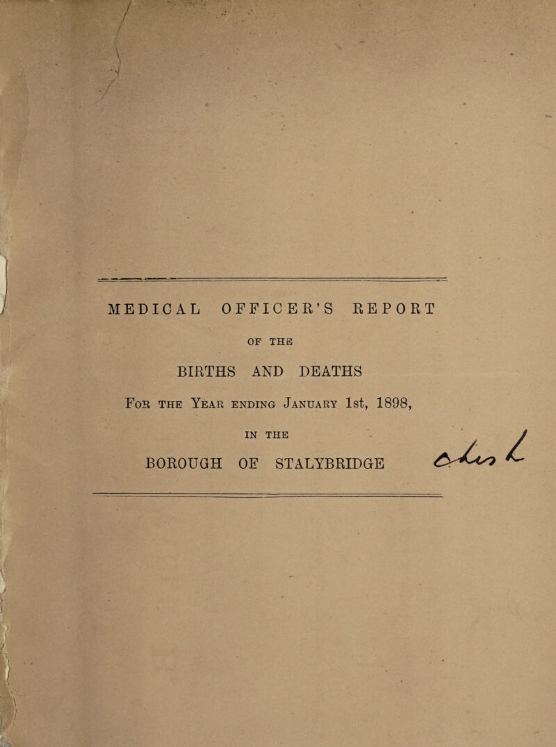 OF THE BIRTHS AND DEATHS For the Year ending January 1st, 1898, IN the