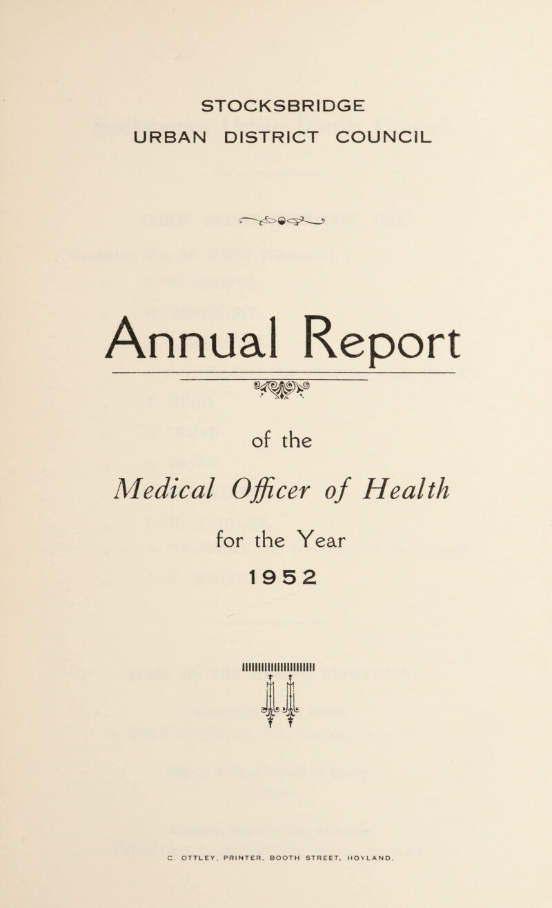 URBAN DISTRICT COUNCIL Annual Report of the Medical Officer of Health for the Year 1952 IIIIIHIIIIIIIIIIIIIIII t f C. OTTLEY. PRINTER. BOOTH STREET, HOVLAND.