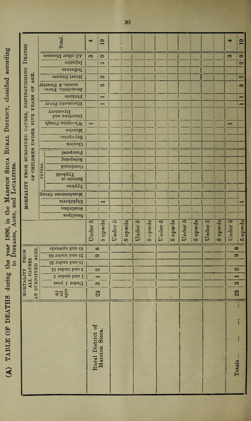 MORTALITY FROM SUBJOINED CAUSES, DISTINGUISHING DEATHS OF CHILDREN UNDER FIVE YEARS OF AGE. -nau<i ‘si;iqouojg; sisiq;qd - 1 1 - jaAaj oiiRumaq'H; -H Ajaiiiasid puR BaoqjJBid HSnoo Sajdooq^ -I 1 iH <M Rural District of Marston Sicca. Totals. .