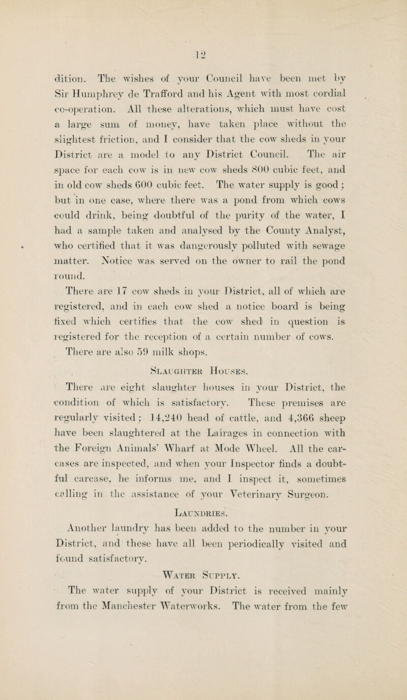 30 Proceedings taken under the Public Health Act 55 55 55 55 55 55 55 55 55 Smoke observations taken Accumulation of Manure Food and Drugs Act ... Town’s Police Clauses Act Dairies and Cowsheds Order, 1886 . 7 o 35 1 147 8 FACTORY AND WORKSHOPS’ ACTS. Bakehouses cleansed . 8 Visits to Bakehouses . 118 ,, „ Joiner’s shops. 5 ,, „ Laundries . 18 ,, „ Dressmakers. 24 ,, ,, Box makers . 5 „ „ Jam Works . 3 ,, „ Factories. ,. 14 ,, „ Plumbers’shops ... ... ... . „ „ Milliners’ ,, 8 Overcrowding of Workshops . 1 Want of sanitary conveniences .. 2 Defective ,, ,, . 13 HACKNEY COACH DEPARTMENT. Licenses granted per the Town’s Police Clauses Act .. Special Licenses granted . Provisional Licenses granted . Licenses cancelled. ,, refused ... ... ... ... ... ... ... Articles left in cabs . Proceedings against drivers. Game Licenses granted . Slaughterhouse Licenses granted . Attendance at Cricket Ground . „ Botanical Gardens. ,, Ship Canal Stand. 899 15 28 1 4 8 97 -i fr 4 8 75 49 11