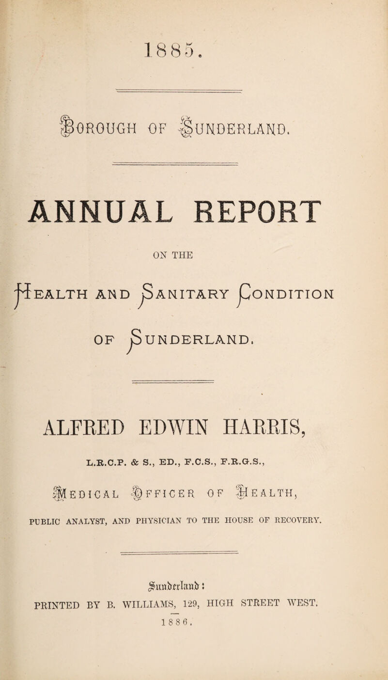 INDEX. Page Analyst’s Report . 70 Area of Borough. 1 Ash-pit Cleansing . 69 Borough of Sunderland Act . 63 Births . 3 ,, in Sub-Districts . 3 ,, in Quarters . 3 Cancer . 51 Constitutional Diseases. 18-49 ,, in quarters . 18 Cholera. 62 Common Lodging Houses . 67 Cow Byres . 68 Deaths . 4-16 ,, at Ten Groftps of Ages. 8-9-13 „ in the Quarters. 17-18-21 ,, Sub-Districts. 14-15 ,, Sunderland East . 14-15 ,, Sunderland West. 14-15 ,, Bishopwearmouth North . 14-15 ,, Bishopwearmouth South . 14-15 ,, Monkwearmouth . 14-15 „ Workhouse . 14 ,, Infirmary. 15-16 Diarrhoea. 12-54 ,, and Meteorology. 55 Diphtheria . 47 Disinfection. 61 Enteric Fever. 48 ,, in Districts . 21 Hospital, Patients Treated in . 57 „ Union. 14-16-66 ,, House of Recovery . 14-66 Infantile Mortality .. 12-53 Local Diseases ..... 52 Marriages. 2 Measles ... :. 21-32-41-42-58-59-60 ,, in Districts . 21 Meat and Food, Inspection of. 63 Notification of Disease . 19-57 Nuisances. 67 Population, Sex of . 1_7 ,, Estimation of. 1 ,, Correction for . 4 „ Density of.». 1