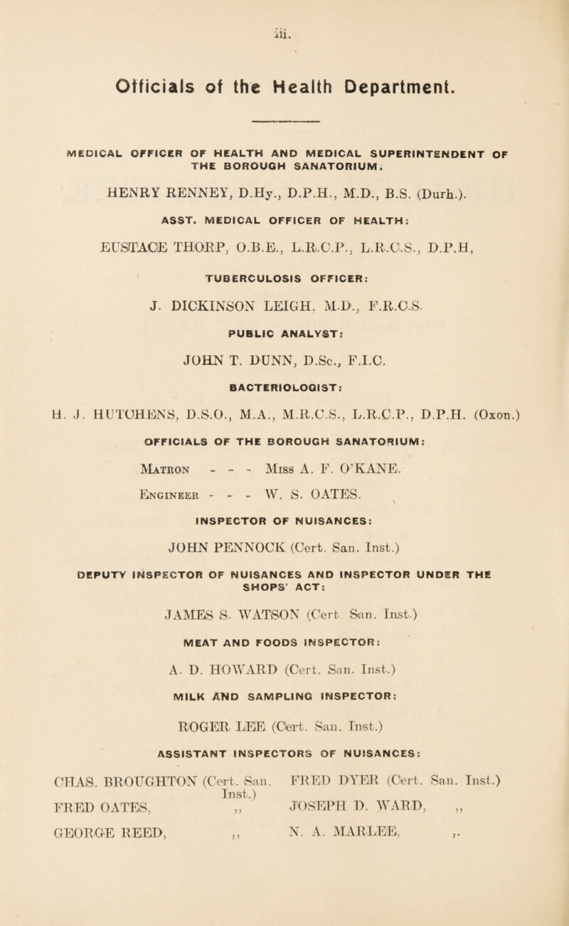 2 The amount of Poor Law relief for 1920 was £20,633. There are two Hospitals supported by voluntary subscriptions and one Poor Law Hospital; all of these are used to the fullest extent. SANITARY CIRCUMSTANCES OF THE DISTRICT. Water.—The water supply is derived from deep wells sunk in the magnesian limestone, and is sufficient for the needs of the district. The results shown by chemical analysis are satisfactory. A report of the bacteriological examinations will be found under that heading. The presence of Bacillus Coli in the drinking water is, no< doubt, due to the deposit of manure, droppings of cattle and sheep, and of nightsoil used by the farmers as a land fertiliser. The bacilli, washed out of these deposits by the rainfall, are carried through the subsoil and thence by cracks in the clay and fissures in the limestone to the wells sunk in these strata. Drainage and Sewerage.—The drainage of new houses has been for many years under the supervision of the Medical Officer of Health. The work, which is inspected by an Inspector of Drains and Sanitary Fittings who is responsible to the Medical Officer of Health, is of the highest character. The sewers are under the jurisdiction of the Borough Engineer, and the whole of this work is carried out in a first-class workmanlike manner. The arrangements for the drainage and sewerage are quite sufficient for the needs of the district. The sowers discharge into the River Wear and into the sea on the fore¬ shore. Closet Accommodation.—The abolition of the open privy-middens and of the ash-closets has bee\ steadily proceeding year by year (except during the War) under the Sunderland Provisional Order of 1900 and the Public Health Act, 1875, as the following Table shows:—