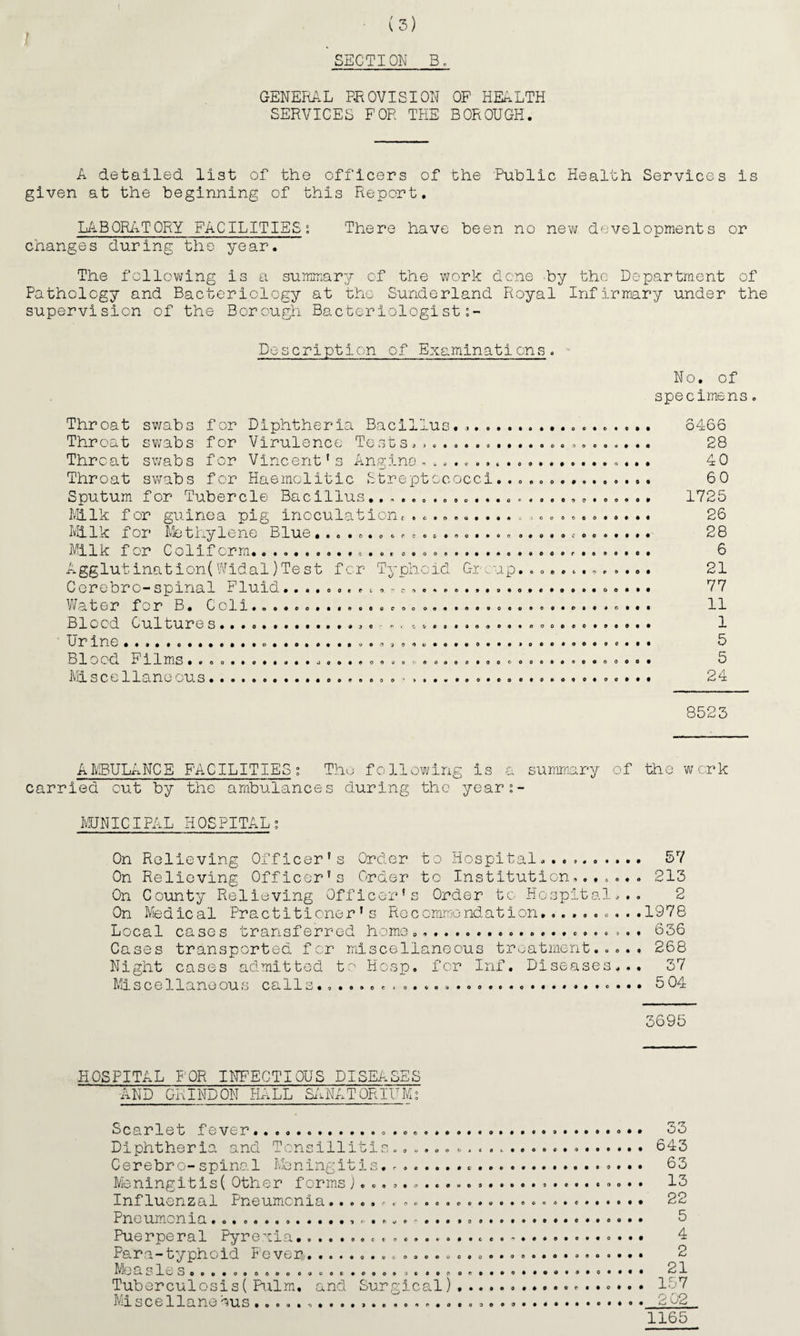 MATERNITY AND CHILD WELFARE(Pontfd) The Unemployment Benefit standard or less was the scale of income adopted for free grants and 259 grants were Issued during the year, made up as f ollows Dried Milk... Colact, Chocolate Milk and Devonlac Malt Preparations... Glucose D. .... Iron Tablets... Health Visitors: There are 15 Health Visitors and 1 Senior Health Visitor on the staff. This number includes 2 temporary Health Visitors appointed to replace 1 Health Visitor who was serving with the T.A.N.S.,, in the Middle East and 1 who was reported missing after the evacuation of Singapore and whose death, I have to record with regret, has been assumed by the War Office, One Health Visitor is evacuated to the East Hiding of Yorkshire. A perusal of the table on page 9 shows the visits carried out by these officials during the year. lbs ?! 60 12 45y is! 371 tablets tt tt Municipal Midwifery Service: There are 16 Midwivos and 1 Non-medical Supervisor on the staff. During the year the following cases were taken by Municipal Midwives: Confinements: Midwifery cases 1106 requiring 20,779 nursing visits Mhternity cases 199 requiring 3,834 nursing visits. Ante-natal visits to these cases - 7,051; Post-natal visits to these cases - 1,813. (The nursing visits include the observation visits made by the Training Midwives). Sunderland Second Period Training School: Since November 1941, Pupil Midwives have had practical Instruction for three months with four Municipal Midwives who were approved by the Central Midwives Board as district teachers; and three months with the four district teachers at the District Nursing Association. Previous to that date the full second period training was given by the Midwives from the District Nursing Association. Sixteen candidates sat for the Second part of the Central Midwives Board examination and all were successful with the exception of one: this pupil was successful at the second attempt. Gas and Air Analgesias The Assistant Non-medical Supervisor was referred for instruction in the administration of gas and air for district esses in December 1942. Independent Midwives : There were no independent midwives who notified their intention to practise in the County Borough during 1942. Mass E.E, Fisher, Supervisor of Midwives, was awarded a scholarship by the College of Midwives for a Summer School held at Lady Margaret Hall, Oxford, In July 1942.