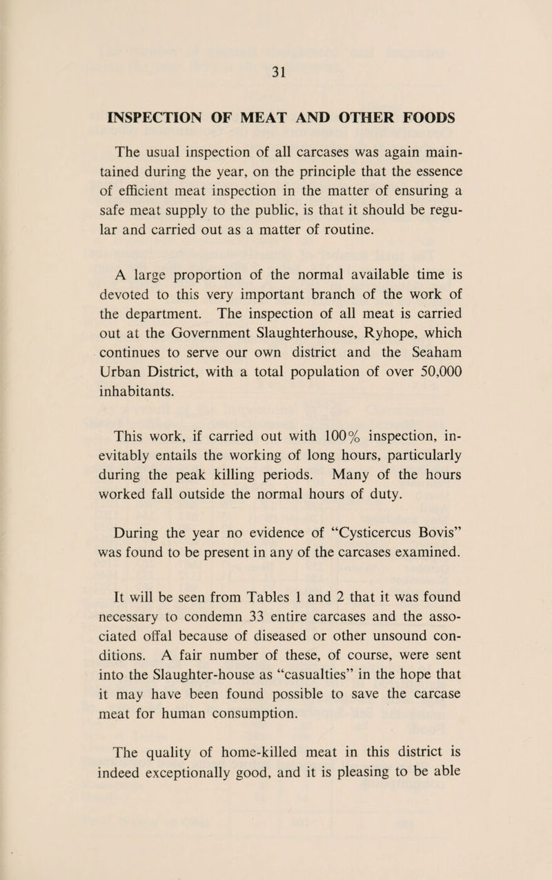 Waste Paper Collections, 1953. Month. Quantity Tons Cwts. in Qrs. Amount of Revenue £ s d January . 10 17 1 88 7 10 February . 10 9 3 87 3 8 March . 11 9 0 91 11 6 April . 10 1 3 78 4 11 May . 12 2 0 87 8 0 June . 13 16 0 100 7 0 July . 11 1 0 81 6 6 August . 10 15 0 82 15 0 September . 13 1 0 99 4 0 October . 12 16 0 98 5 11 November . 9 0 0 73 12 9 December . 12 6 2 96 18 9 Total Amount 137 15 1 £1065 5 10 Sanitary Inspection of the Area. The appended summary “TABLE A” sets out the number and the nature of inspections made as to nuis¬ ances and sanitary defects, contraventions of Bye-laws, etc., during the year, together with the number of notices served to remedy such defects. It will be seen from the summary that the bulk of the notices served were of an informal character and include letters and verbal intimations. Closet Accommodation. During the year twenty-five privies were demolished at Ryhope, following upon the vacation of the corres¬ ponding dwelling-houses. It is very pleasing to be able to report this progress, and if this is maintained we should soon see the last of these in this concentrated portion of the district. When these privies are elimi¬ nated it will, to my mind, constitute one of the largest single contributions to the improvement of public health in this parish. The total number of privies existing in the district at the end of the year was 176, as detailed herewith. It will be seen of this total, 171 are attached to houses which are either in Clearance Areas or, alternatively, conversions are unlikely because of the lack of sewerage facilities.