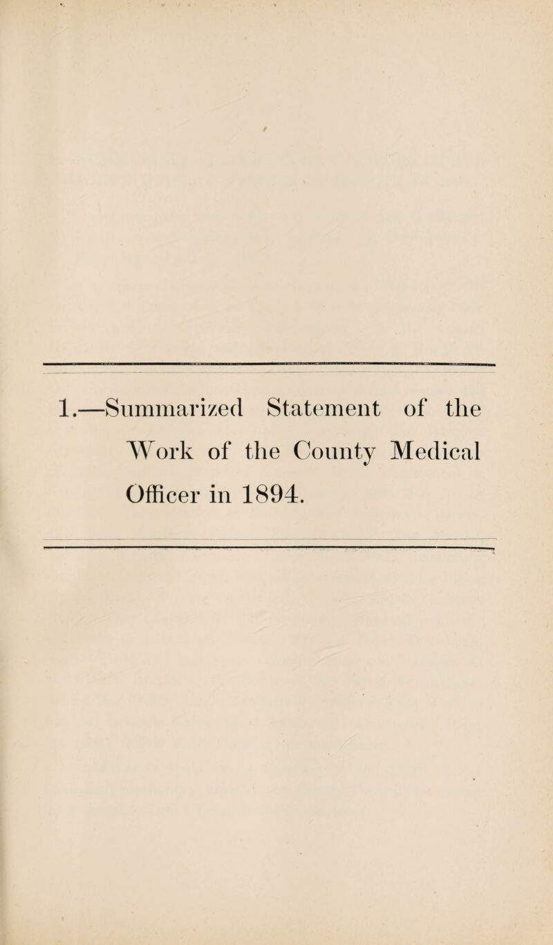Summarized Statement of the Work of the County Medical Officer in 1894.