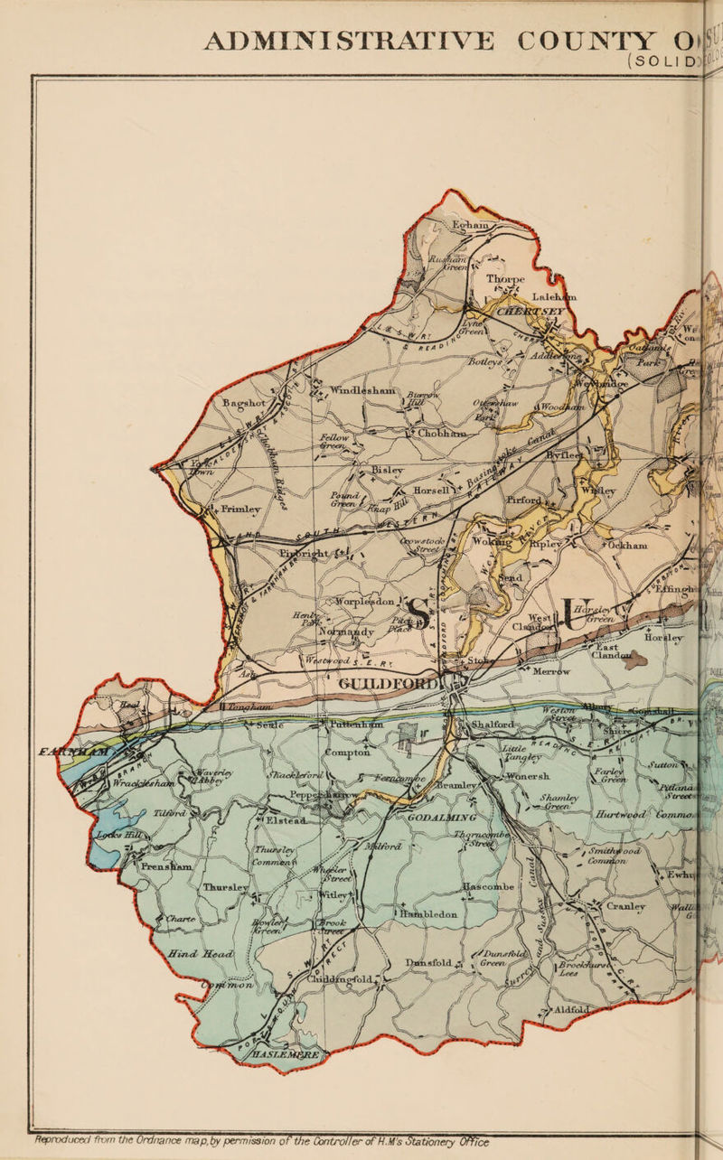 fcESuTi Shamley Turt wvod ! €oin ^ithSood.- v. fiThurvlev \V «/ romm*n £ TKuiv Ale don. sfold rfif/bOTV administrative; county g> (SO LI D) Reproduced from tfic Ordnance map,by permission of the Controller of H. M's Stationery Office