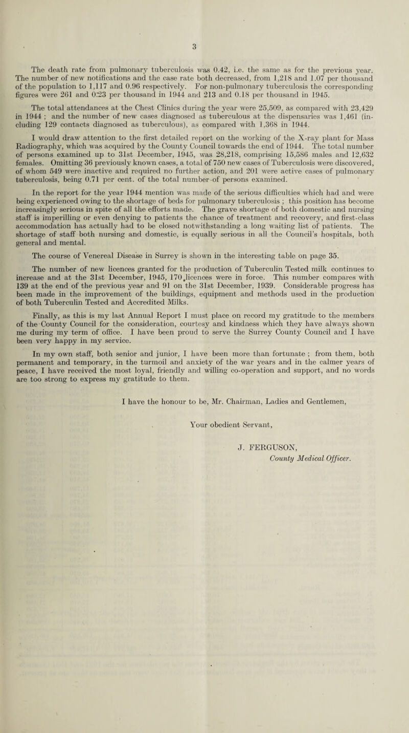 6 Live Births and Birth Rates. i The live births registered in or belonging to the Administrative County during the year ended 31st December, 1945, numbered 18,676, as compared with 20,377 in the previous year, showing a decrease of 1,701. Of this number 1,465, or 7.84 per cent., were illegitimate, as compared with 1,561 or 7.76 per cent., in 1944 and 692 or 4.05 per cent, in 1939 ; the illegitimate birth rate is approximately twice as high as it was before the war. The birth rate for the year was 16.03 as compared with 17.86 for the previous year, when the birth rate for the year was the highest recorded since 1920. The birth rate for England and Wales for 1945 was 16.1. The number of births, the birth rate and the excess of births over deaths in each of the sanitary districts and in the Administrative County during 1945 are shown in the following table :— ' 1945. DISTRICTS. Number Net rate per 1000 . population (Mid-year 1945) Excess of births over deaths 1. Urban. Banstead 389 14.05 127 2. Barnes (M.B.) 537 15.49 67 3. Beddington and Wallington (M.B.) 505 18.10 198 4. Carshalton 816 15.05 373 5. Caterham and Warlingliam 444 18.42 175 6. Chertsey ;.. 440 15.99 211 7. Coulsdon and Purlev 750 14.03 201 8. Dorking 284 15.01 50 9. Egham 308 14.42 81 10. Epsom and Ewell (M.B.) 819 13.04 248 11. Esher 697 15.82 210 12. Farnham 393 17.52 105 13. Frimley and Camberley 311 19.21 130 14. Godaiming (M.B.) ... 230 16.41 60 15. Guildford (M.B.) . 725 16.20 214 16. Haslemere 213 19.12 49 17. Kingston-on-Thames (M.B.) 593 16.58 88 18. I.eatlierhead ... 360 15.19 121 19. Malden and Coombe (M.B.) 637 16.72 285 20. Merton and Morden 1,027 15.55 425 21. Mitcham (M.B.) 974 18.01 423 22. Reigate (M.B.) • •• 569 15.52 72 23. Richmond (M.B.) ... ... 560 16.39 82 24. Surbiton (M.B.) ... 875 17.27 339 25. Sutton and Cheam (M.B.) ... ... 1,051 14.96 304 26. Walton and Weybridge 590 17.78 212 27. Wimbledon (M.B.) ... ... 801 17.02 171 28. Woking ... 735 17.49 281 Total ... 16,033 16.04 5,302 1. Rural. Bagshot 203 16.03 84 2. Dorking and Horley • •• 340 15.83 85 3. Godstone ... 450 16.27 128 4. Guildford ... 649 17.61 232 5. Hambledon ... ... 401 13.60 62 Total ... 2,043 15.95 591 Administrative County 18,676 16.03 5,893 Deaths and Death Rates. (a) All Causes. The total number of deaths registered in the Administrative County during 1945 was 12,783, as compared with 13,574 in the year 1944. The crude death rate for 1945 was 10.97 as compared with 11.90 for 1944. The death rate for England and Wales during 1945 was 11.4. C O (b) Infant Mortality. The number of deaths under one year during 1945 was 636, compared with 752 in 1944. The infant mortality rate for Surrey was 34.05, as compared with 36.90 for the year 1944. The com¬ parable figure for England and Wales for 1945 was 46, the same as for the previous year.