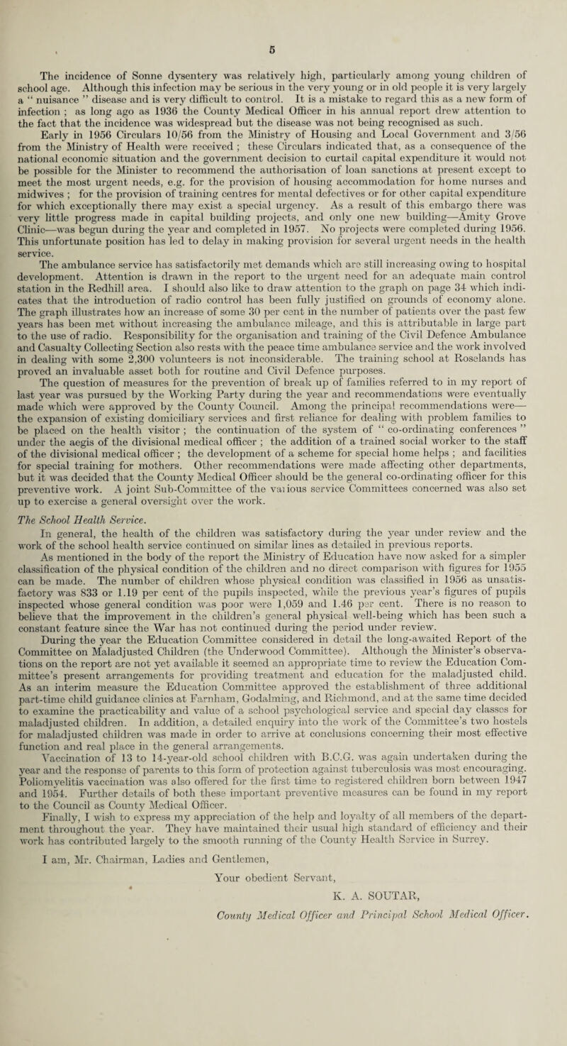 15 The age distribution of the 34 unnotified deaths from non-pulmonary tuberculosis and from other causes, tuberculosis being also present, was 35-44, 2 ; 45-54, 10 ; 55-64, 3 ; 65 and over, 19. Unnotified deaths in hospitals comprise 64 per cent, of the total unnotified deaths. It is hoped by continued emphasis on the statutory duty to notify cases suffering from tuberculosis to reduce the number of unnotified deaths. (See para, (c) below.) Each District Medical Officer keeps a register of the known cases of tuberculosis resident in his sanitary district. The numbers of cases on the district registers on the 31st December, 1956, were as follows :— Pulmonary Non- Pulmonary Males Females ... 5,993 4,651 666 874 Totals ... 10,644 v_ 1,540 Grand Total 12,184 The total of 12,184 is a decrease of 106 as compared with the figure (12,290) for 1955. The number of pulmonary cases has fallen by 15 and the non-pulmonary figure has decreased by 91. The corresponding total for 1954 was 12,438. The total of 9,295 cases on chest clinic registers for 1956, as set against 12,184 on the District Medical Officers’ registers, represents a difference of 2,889. It is still vitally necessary for the District Medical Officer of Health to continue to keep a register which will show the total tuberculous cases in his area. (b) Deaths. The deaths and the death rate per 1,000 of the population from pulmonary tuberculosis and from other forms of tuberculosis are shown in the table on page 13. The death rate for pulmonary tuber¬ culosis (0.09) was the lowest recorded in Surrey, the previous low record being 0.10 in 1955. The death rate for non-pulmonary tuberculosis, namely 0.01, was the same as in 1955 which was the lowest recorded in Surrey. The distribution of the deaths and the death rates from tuberculosis in the various sanitary districts of the County are shown on page 10. (c) New Cases and Deaths. The total number of new cases which became known either through formal notification or other¬ wise, as described above, was 1,378. The corresponding figure for 1955 was 1,429, and for 1954 was 1,552. Of the 141 deaths which occurred during the year 1956, 20 or 14.2 per cent, occurred in non- notified cases in which the primary cause of death was tuberculosis. Tuberculosis was a secondary cause of death in 28 unnotified cases. WORK OF THE COUNTY HEALTH DEPARTMENT. Details of the work of the department are given in the subsequent sections of the Report. There are, however, two matters which I 'would like also to refer to here, either because they were of special importance or because they were new developments. Capital Building Programme. The following Capital Building project has been completed since my last Report :—- Project. Purpose. Date of Completion. Amity Grove, West Wimbledon Welfare Centre/School Clinic... January, 1957. The national embargo on capital expenditure is still in force with the result that no new building work has been put in hand during the year. A certain amount of progress has been made, however, in clearing-up some of the preliminaries in preparation for the lifting of the embargo and the present position is as follows :—