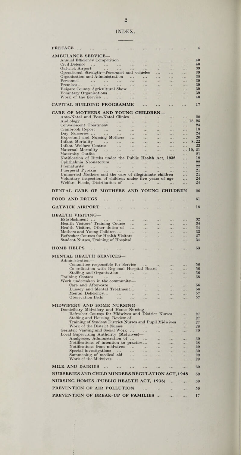 The case-rate of non-pulmonary tuberculosis for 1959 equalled the previous lowest recorded figure of 0.04 in 1957. There was a fall of 16 in the number of notifications of non-pulmonary tuber¬ culosis in comparison with the 1958 figure. The case rates for Surrey, compared with those for England and Wales in 1959 were as follows :— Surrey. England and Wales. Pulmonary Tuberculosis ... ... 0.40 per 1,000 0.54 per 1,000 Non-Pulmonary Tuberculosis ... ... 0.04 per 1,000 0.06 per 1,000 The age and sex distributions of the new notifications received by the District Medical Officers of Health throughout the year are as follows :— Age period. Pulmonary. N on-Pulmonary. Totals. Male. Female. Male. Female. Under one year One and under 2 years 2 „ 5 „ . 5 „ „ 10 . 10 „ ,, 15 ,, 15 „ „ 20 „ . 20 „ „ 25 „ . 25 „ „ 35 „ . 35 „ „ 45 „ . 45 „ „ 55 „ 55 „ „ 65 „ . 65 „ „ 75 „ . 75 and upwards 2 1 3 7 2 15 29 48 51 97 68 37 5 2 6 11 29 30 47 37 22 11 13 7 4 1 3 1 4 5 6 1 1 1 1 1 2 3 5 7 4 3 2 1 1 2 2 10 13 16 50 65 106 97 128 82 52 14 Totals 365 215 27 30 637 1958 395 220 26 47 688 1957 422 244 18 44 728 1956 460 277 23 46 806 1955 468 279 34 65 846 1954 502 363 61 81 1,007 1953 587 401 51 80 1,119 1952 707 502 58 78 1,345 1951 655 463 78 77 1,273 1950 657 490 83 104 1,334 (b) Deaths. The numbers of deaths and the death rates for pulmonary tuberculosis and other forms of tuberculosis in 1959 and in certain preceding years were as follows :— Year. Pulmonary Tuberculosis. Other forms of Tuberculosis. Deaths. Death rate per 1,000 population. Deaths. Death rate per 1,000 population. 1921 449 0.61 109 0.14 1931 524 0.56 81 0.09 1941 566 0.48 116 0.10 1951 260 0.19 37 0.03 1952 227 0.17 26 0.02 1953 226 0.16 25 0.02 1954 153 0.11 26 0.02 1955 140 0.10 16 0.01 1956 128 0.09 13 0.01 1957 97 0.07 17 0.01 1958 100 0.07 19 0.01 1959 85 0.06 17 0.01 The 1959 death rate for pulmonary tuberculosis was the lowest on record and the non-pulmonary death rate for the year equalled the previous lowest figure. This is a direct result of the recent advances in treatment, including chemotherapy and thoracic surgery, combined with a closer super¬ vision of all patients. Provisional death rates for England and Wales in 1959 were as follows :— Pulmonary tuberculosis ... ... 0.077 per 1,000 Non-Pulmonary tuberculosis ... 0.008 per 1,000
