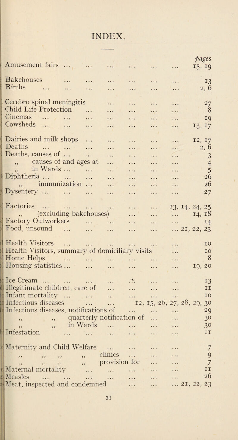 Factories. i.—Inspections for purposes of provisions as to health. Including inspections made by Sanitary Inspectors. Premises. Number of Inspections Written Notices Prosecutions Factories with mechanical power 108 11 — Factories without mechanical power... 44 — — Other Premises under the Act (inclu¬ ding works of building and engineer¬ ing construction but not including outworkers’ premises) 8 1 Total 160 12 2.—Defects found. Particulars. Want of cleanliness (S.l) Overcrowding (S.2) ... Unreasonable temperature (S.3) Inadequate ventilation (S.4)... Ineffective drainage of floors (S.6) Sanitary Conveniences (S.7)— Insufficient ... Unsuitable or defective Not separate for sexes Other offences (Not including offences re¬ lating to Home Work or offences under the Sections mentioned in the Schedule to the Ministry of Health (Factories and Workshops Transfer of Powers) Order, 1921, and re-enacted in the Third Schedule of the Fac¬ tories Act, 1937). Total Number of offences in Number of defects. respect of Found Remedied Referred to H.M. Inspector W Prosecutions were instituted 1 1 — — -- — — -- — — — — — — — — 1 1 41 41 — — — — — -—■ 10 10 53 53 — 24