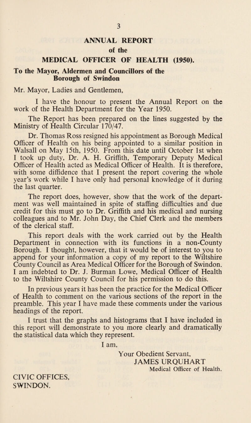 17 Dysentery and Food Poisoning. No cases of dysentery, and only 7 sporadic cases of food poison¬ ing were notified during 1950. The cause of food poisoning was investigated in each case. All the cases were of a mild nature and no deaths resulted. Erysipelas. The severity of erysipelas has greatly diminished during recent years due to its response to modern methods of treatment. Three cases of erysipelas were notified during 1950 and 5 during 1949. Tuberculosis. During 1950, 84 primary cases of pulmonary tuberculosis and 22 cases of non-pulmonary tuberculosis were notified in Swindon. The following table shows the age and sex incidence of pul¬ monary and non-pulmonary tuberculosis notified during 1950. Age period Pulmonary Non-pulmonary Total Male Female Male Female Under 5 1 — 2 — 3 5—10 — — 1 2 3 10—15 — 1 2 3 6 15—20 7 8 1 3 19 20—25 9 7 — 2 18 25—30 6 7 — 2 15 30—40 7 6 2 — 15 40—50 5 4 — — 9 50—60 7 3 — 2 12 Over 60 5 1 — — 6 TOTALS 47 37 8 14 106 Apart from the above notifications, 5 cases of tuberculosis in Swindon became known to the Health Department through death returns, posthumous notifications, transfers from other areas etc. Of the deaths which occurred during 1950, 15.6% occurred in non notified cases. The comparative figures of the incidence and death rates from tuberculosis since 1946 are given below:— Year Pulmonary Tuberculosis All forms of Tuberculosis Pri- Case Death Case Death mary rate rate Cases rate rate cases per Deaths per noti- per Deaths per noti- 1000 1000 fied 1000 1000 fied popn. popn. popn. popn. 1946 77 1.16 20 .30 97 1.47 26 .38 1947 77 1.15 26 .39 94 1.41 32 .48 1948 78 1.15 30 .44 113 1.67 36 .53 1949 101 1.47 27 .39 120 1.75 29 .42 1950 84 1.22 31 .45 106 1.54 32 .46