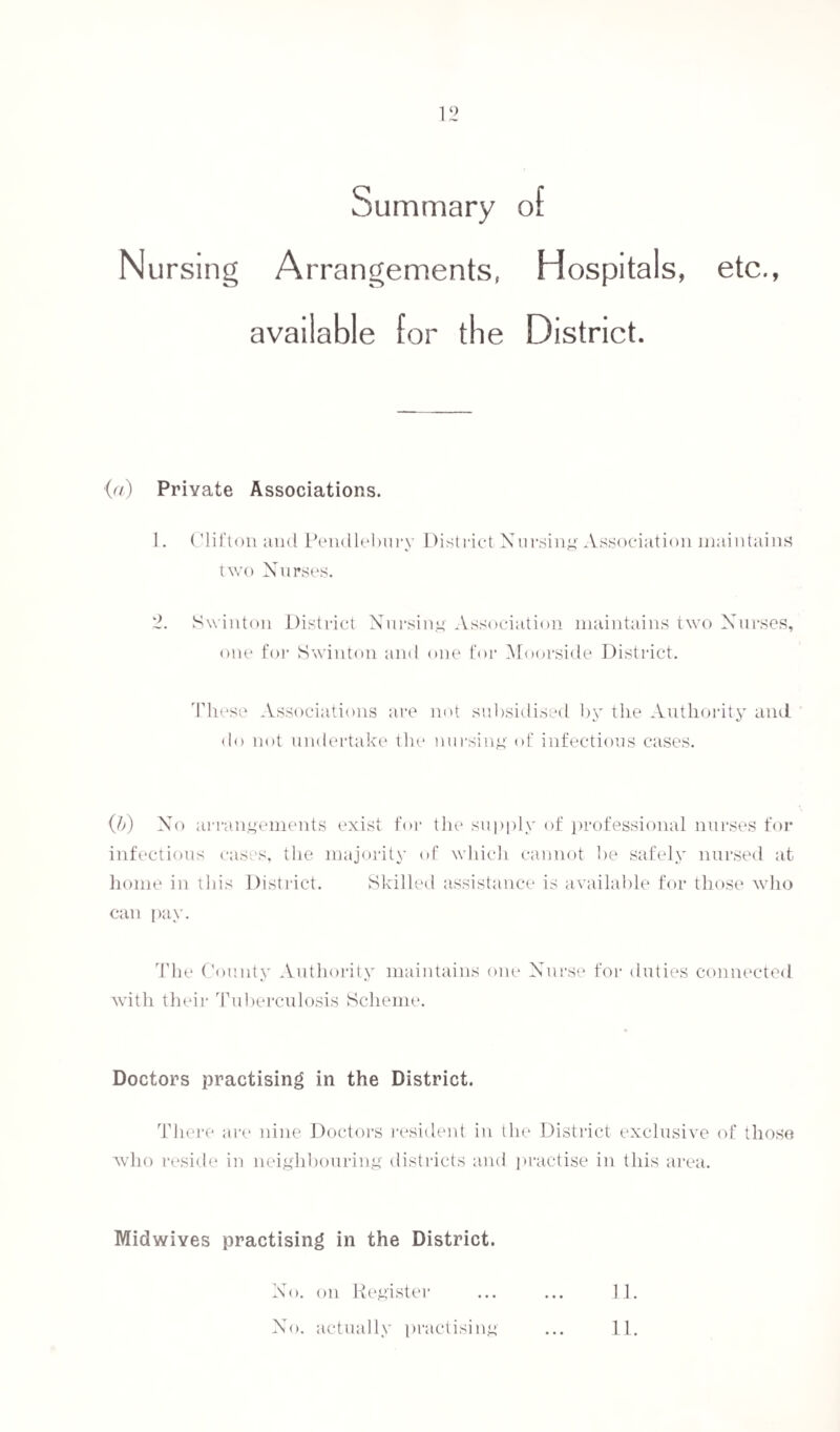 l)y Dr. Stewart Stalker, in April, 1920, on the occurrence of an outbreak of five cases in Pendlebury, but no connection was traced between the cases, nor was the origin ascertained. Attention was directed however to the privy midden system of sewage disposal, and the tipping of refuse at Pendlebury—conditions which favour the spread of Enteric Fever. Six of the cases were removed to Hospital, deaths. There were two No cases of Paratyphoid infection have been notified during the year. Your attention is directed to the excellent summary of the conditions favouring Typhoid Fever, in the Annual Report of Dr. Stewart Stalker for 1920, page 37. Puerperal Fever. Two cases were notified during the year. One died from Pneumonia. The home conditions in this case were satisfactory. The second case was removed to Hospital as the home conditions were unsatisfactory. Efficient disinfection was performed in each case. There was no connection between the cases. Pneumonia (See Table). The number of cases which occurred was, Influenzal Pneumonia, 7 : Acute Primary Pneumonia, 128 ; as compared with 2 and 119 in 1920. Influenza was epidemic in December, 1921. A special report xvas made to the Committee in January, 1922. Briefly the facts were as follows : A mild type of influenza, beginning amongst school children in epidemic form in December, 1921, and spreading to adults. Amongst the children the epidemic had abated by the end of the year, and the schools re-opened as usual in January, after the holidays, Avith the usual aArerage