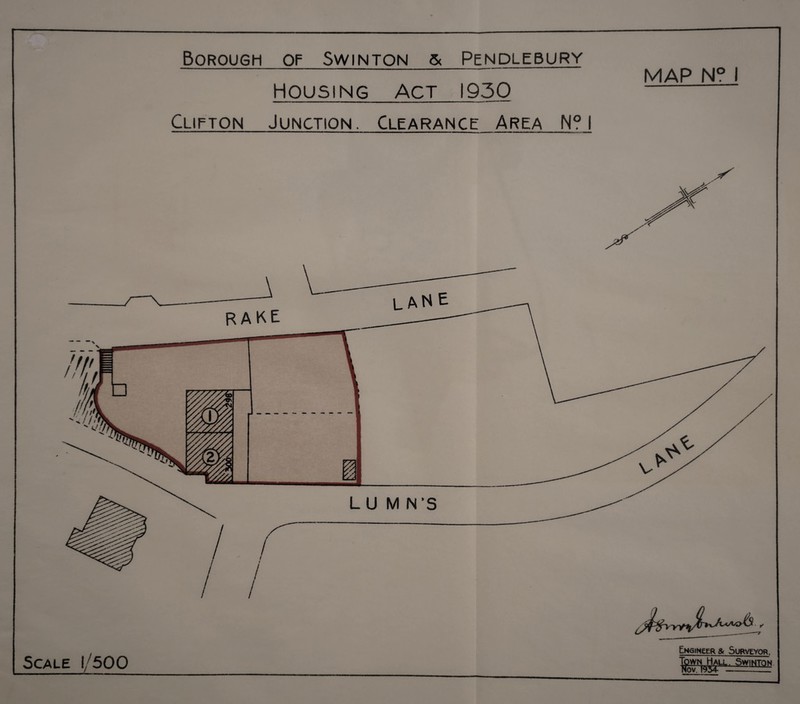 Housing Act 1950 Clifton Junction. Clearance Area N? I MAP N° I Scale 1/500 Engineers Surveyor.