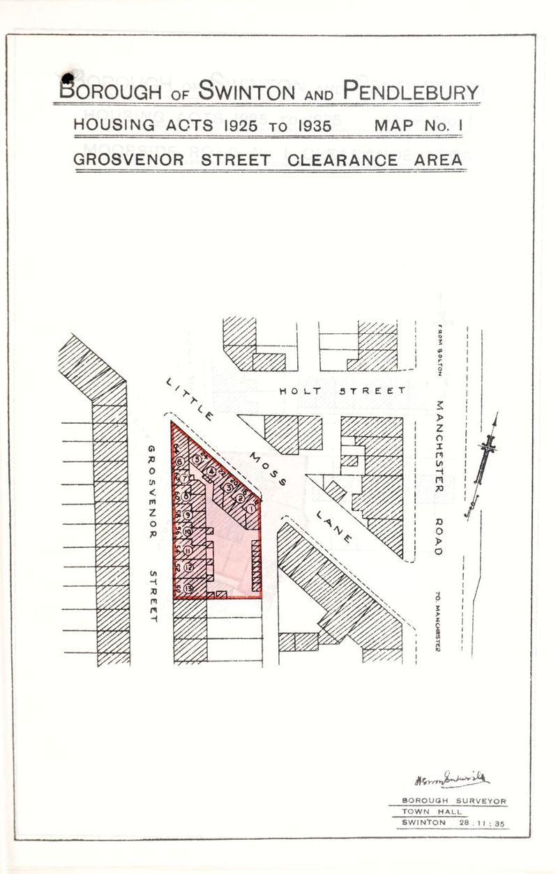 HOUSING ACTS 1925 TO 1936 _MAP No. I GROSVENOR STREET CLEARANCE AREA BOROUGH SURVEYOR TOWN HALL