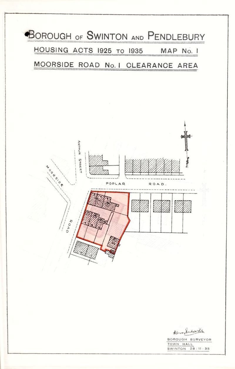 HOUSING ACTS 1925 TO 1935 MAP No. I MOQRSIDE ROAD No. I CLEARANCE AREA WA m 1 i T7; m BOROUGH SURVEYOR TOWN HALL