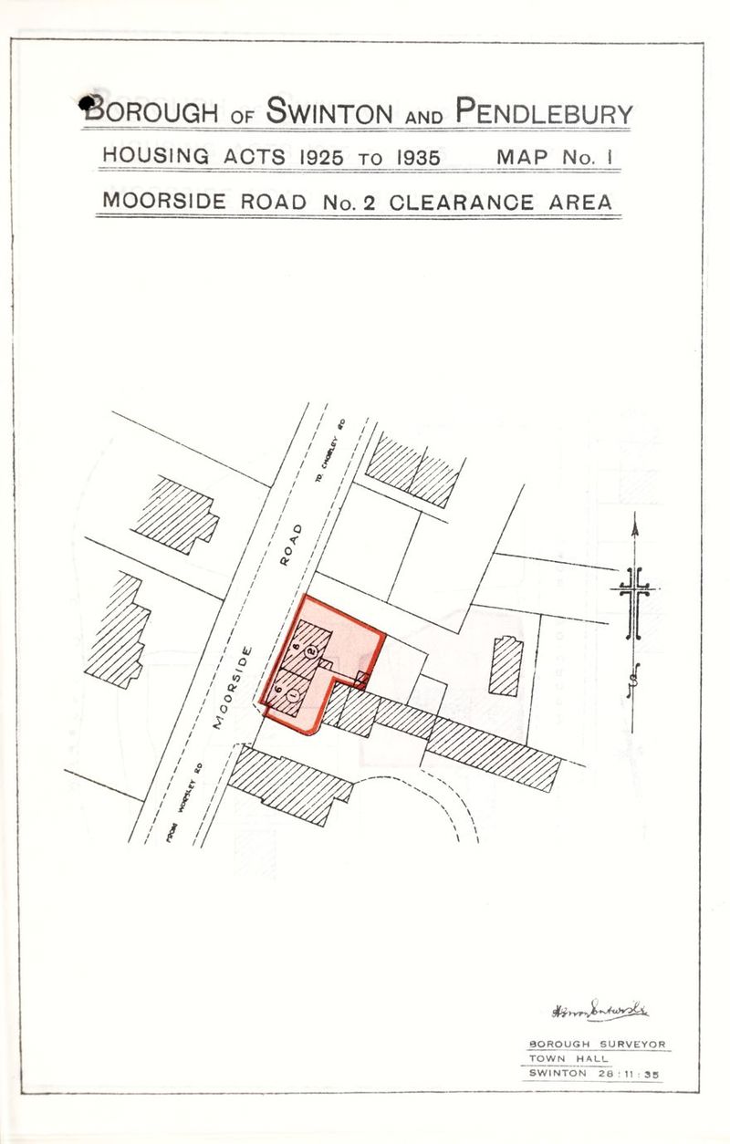 HOUSING ACTS 1925 to 1935 MAP No. I MOORSIDE ROAD No. 2 CLEARANCE AREA 9QROU GH SU RVE YQR TOWN HALL SWINTON 28:11:35