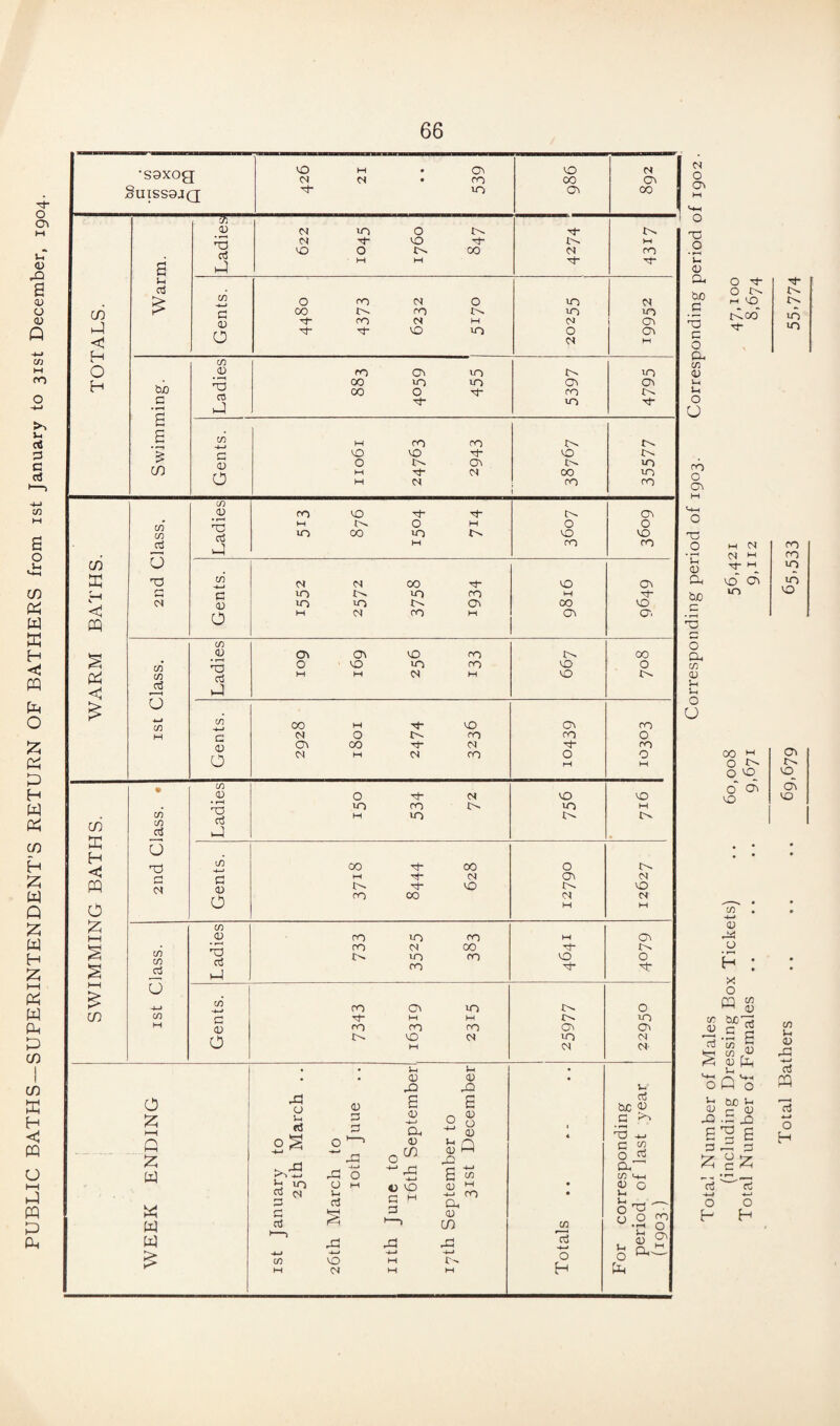 PUBLIC BATHS-SUPERINTENDENT’S RETURN OF BATHERS from ist January to 31st December, 1904 m- A u-) co co in in 10 Oi 10 CT\ 10 tn u 0) rP ctf PQ o5 ■*-» O H