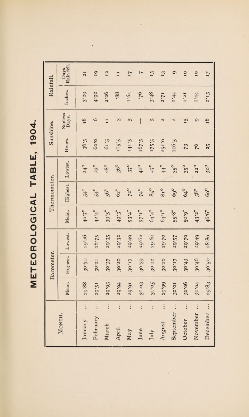 METEOROLOGICAL TABLE, 1904.