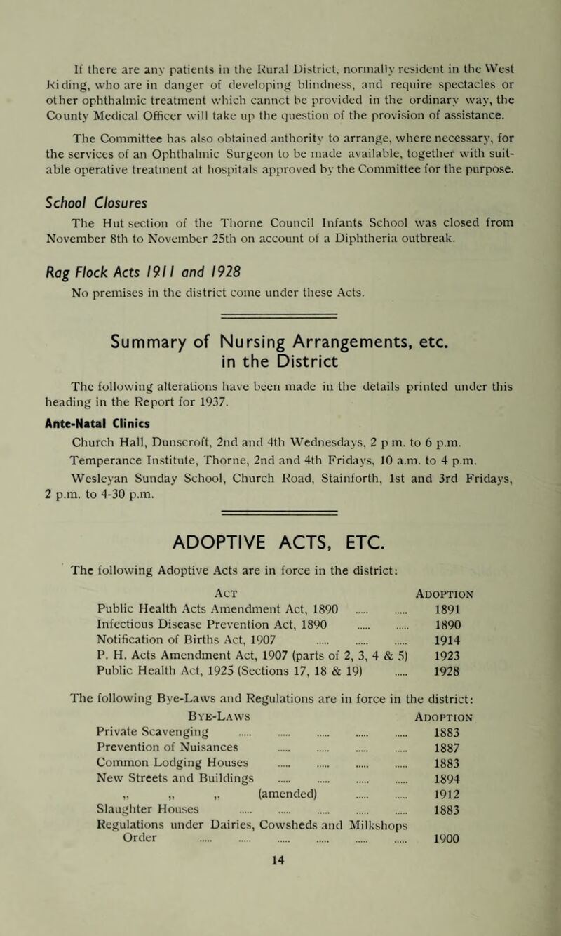WATER SUPPLY An analysis of the water from the Thorne and District Water Company’s supplv to Moorends made in May 1938 gave results as follows: Appearance: Grains per Gallon Total solid matters 17 0 Chlorine (combined) . '9 Nitrites - - . . none Nitrogen as Nitrates . . . ’525 Free Ammonia none Albuminoid Ammonia . . . 0007 Lead, copper, zinc . . . none Total hardness (Clark’s Scale) . . 6'5 Temporary hardness (Clark’s Scale) .... 2'5 Permanent hardness (Clark’s Scale) 4 0 P. H. 7 6 The Countv Analyst’s opinion was, “ In its present condition this is a water of good organic purity, safe and suitable for drinking and domestic use.” In April 1938 the Thorne and District Water Company’s supply to Broad¬ way gave the following results: Bacterial Content: Average number of organisms developing on agar plates incubated for 2 days at 37°c.—152 per m.l of water. Average number of organisms developing on agar plates incubated for 3 days at 22°c.—19 per m l. of water. Presumptive B. Coli.: None in 100 m l. of water. The County Analyst’s opinion was, “ This water is satisfactory according to the standard recommended by the Ministry of Health.” In September, 1938, the water from the Pumping Station at Hatfield gave the following results:— Bacterial Content: Average number of organisms developing on agar plates incubated for 2 days at 37°c.—8 approx, per m l. of water. Average number of organisms developing on agar plates incubated for 3 days at 22°c.—8 approx, per m.l. of water. Presumptive B Coli: None per 100 m l. of water. The County Analyst’s opinion was: “The examination shows that this water is satisfaclorv according to the standard recommended by the Ministry of Health.”