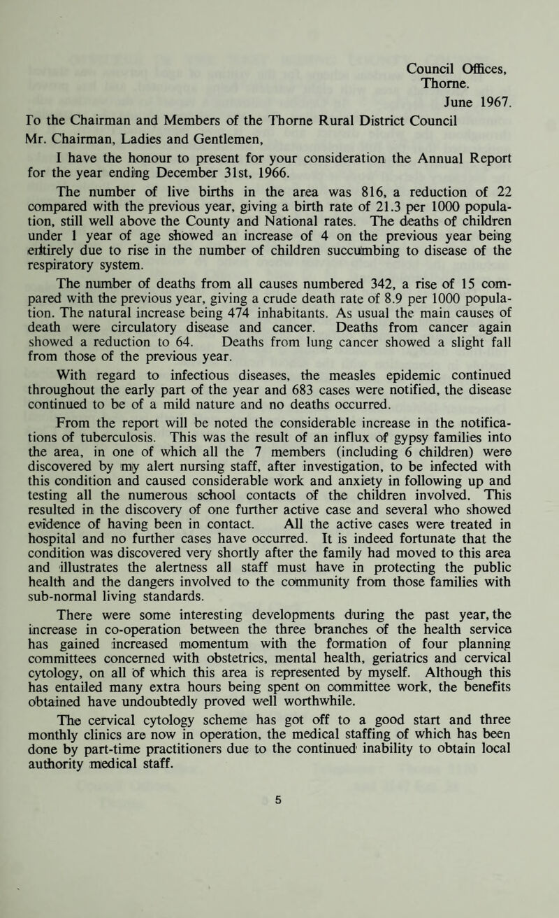 WEST RIDING COUNTY COUNCIL — CLINIC SERVICES Dunscroft Child Welfare Centre, Sheep Dip Lane, Dunscroft. ( Telephone: Stainforth 502 ) Home Nurses Injection Clinic Ante-natal and Infant Welfare Clinic Infant Welfare Clinic only Infant Welfare Clinic (Hatfield Mothers only)- Mothercraft Class Handicraft/Social Club for Blind Screen Testing of Infants Chiropody Clinic Child Guidance Clinic Hatfield Child Welfare Centre, Victoria Monday from 2-0 p.m. Tuesday 9-0 - 12 noon Tuesday 2-0 - 4-0 p.m. Wednesday 10-0 - 12 noon. Monday 2-0 - 4-0 p.m. Thursday 12-45 - 4-0 p.m. Thursday 9-0 a.m. - 12-0 noon 2nd Friday 9-0 - 12 noon and 1-30 - 4-30 p.m. 3rd Friday 9-0 - 12 noon, 1-30 - 4-30 p.m. and 4-30 - 7-30 p.m. 4th Friday in month 9-30 a.m.. - 4-30 p.m. Hall, Hatfield. Ante-natal and Infant Welfare Clinic — Infant Welfare Clinic — 1st Monday in month 1-30 - 4-0 p.m. Remaining Mondays of month 1-30 - 4-0 p.m. Moorends Child Welfare Centre, Wesleyan Chapel, Northgate, Moorends. Ante-natal and Infant Welfare Clinic — Tuesday 1-30 - 4-0 p.m. Church Road Stainforth. Stainforth Child Welfare Centre, (Telephone: Stainforth 400) Mothercraft Class Cervical Cytology Clinic Infant Welfare Clinic only Ante-natal and Infant Welfare Clinic - Chiropody Clinic Screen Testing of Infants Home Nurses Injection Clinic Thorne Child Welfare Centre and Dental (Telephone: Thorne 2435) Speech Therapy Mothercraft Class Screen Testing of Infants Home Nurses Injection Clinic Infant Welfare Clinic only Ante-natal and Infant Welfare Clinic Chiropody Clinic — Monday 2-0 - 4-0 p.m. — 3rd Tuesday 2-0 - 4-0 p.m. Wednesday 9-30 - 12 noon Wednesday 1-30 - 4-0 p m. — Monday and Thursday 2-0 - 5-0 p.m. — Friday 9-30 - 12 noon — Friday from 2-0 p.m. Wing, Stonegate, Thorne. — Monday 8-45 a.m. - 5-20 p.m. — Monday 2-0 - 3-0 p.m. Tuesday 2-30 - 3-30 p.m. — Tuesday 9-0 a.m. - 12 noon — Tuesday from 2 p.m. — Wednesday 10-0 a.m. - 12 noon Wednesday 1-30 - 4-30 p.m. — Thursday 9-0 - 12 noon and 1-30 - 4-30 p.m. Alt. Thursdays 9-0 - 12 noon and 4-0 - 7-0 p.m. 23