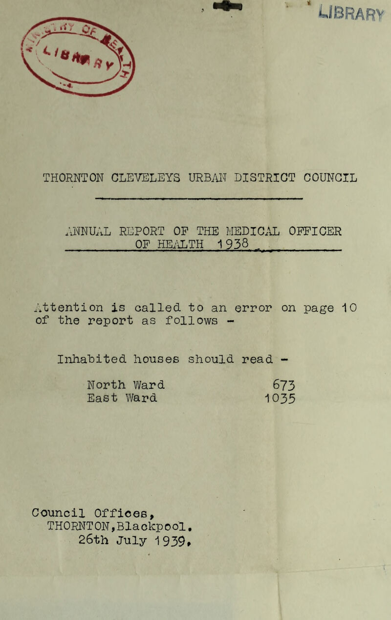 2 It is very pleasing to be able to record a drop in the infantile mortality rate to 45, which is well below the figure of 53 for England and Wales. Turning to the ancillary medical services of the district, good use is made of the Child Welfare and Ante-natal Clinics, whilst the services rendered by Nurses of the Thornton and Cleveleys District Nursing Association are invaluable and are utilised more and more each year. In conclusion, I wish to express my appreciation of the over-ready co-operation of all members o.f the Council staff in matters connected with my department. I have the honour to be, Gentlemen, Your obedient Servant, A. H. PENISTAN.