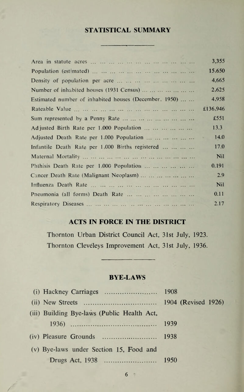 BACTERIOLOGICAL EXAMINATIONS These are carried out at the Public Health Laboratory, Man¬ chester. and at the Public Health Laboratory, Blackpool. Examination of sputum for the tubercle Bacillus is carried out at the Flswick Sanatorium. Summary of Nursing Arrangements : Hospitals and other Institutions available for the District Nursing, Professional Nursing in the Home. (a) In July, 1923, the district was provided through the Thornton Cleveleys District Nursing Association, which is affiliated with the Queen Victoria Jubilee Institution of Nurses, with a Nurse or Nurses as occasion required. The services have given entire satisfaction and are a boon to the district. No of cases visited Number of visits made during the year during the year 259 6,887 (b) For Infectious Diseases. No action has been required, but a Nurse will be engaged if necessary. MATERNITY AND CHILD WELFARE CENTRE The new County School Medical and Child Welfare Depart¬ ment in Church Road, Thornton, was opened in May, 1939. The School Medical Officer and Nurses (County Council) and ladies of the district attend weekly. Number of occasions the Centre was opened . 48 Number of individual children attending . 455 Number of attendances of children . 4,475 Under 1 year From 1-2 years From 2 years & over Total 2,826 916 733 4,475 Number of attendances by expectant mothers : No. of individual expectant Number of actual mothers attending attendances 298 1,637 Midwives Act, 1902.—Midwives resident in the district and certified under the above Act are enrolled on the County Register. The above are under supervision of the County Medical Officer of Health. Clinic and Treatment.—One is situated in the district. Tuber¬ culosis is dealt with by the County Tuberculosis Officer on notifi¬ cation. Venereal Disease cases attend the Blackpool Centres at the Victoria Hospital, Blackpool, and Fleetwood Hospital.