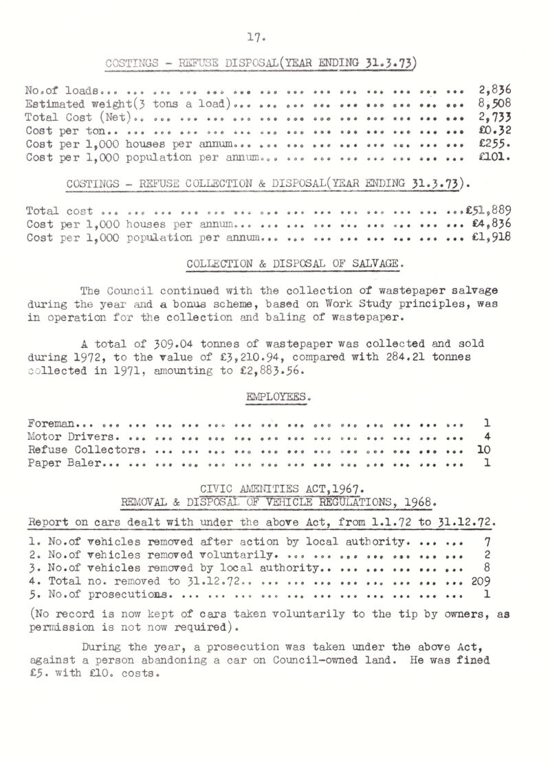 MILK SUPPLY. There are now no dairies in this district registered under the Milk & Dairies Regulations. The bulk of the milk consumed in this area is supplied by large dairies from outside the district and regular samples of all designations of milk are taken. Distributors registered by L.A. Distributors with premises in district(including shops).. 49 Distributors with premises outside district.. 4 MILK SAMPLES. (i) Samples for Biological Examination: Positive. Negative• To result. 1 5 34 Equiv¬ ocal. 4. — — - — 3 5 Results:- (a) Tuberculosis.. (b) Brucellosis-Ring Test.. (c) Brucellosis Culture Tests.... (d) Brucellosis Biological Tests... Total no. of samples submitted: 38 6 38 8 (ii) Samples for Statutory Tests: ' No. of Not Void. Samples Satisfactory. Satisfactory. Raw Milk: ' (a) Methylene Blue......... 40 25 11 4 Heat Treated Milk: (b) Methylene Blue.) Q7 85 8 - (c) Phosphatase.) 77 • 91 1 1 (d) Turbidity Test...•••••• 30 30 - - (e) U.H.T. 4 4 — — Brucella Abortus: One Order was still in existence at the end of the year.