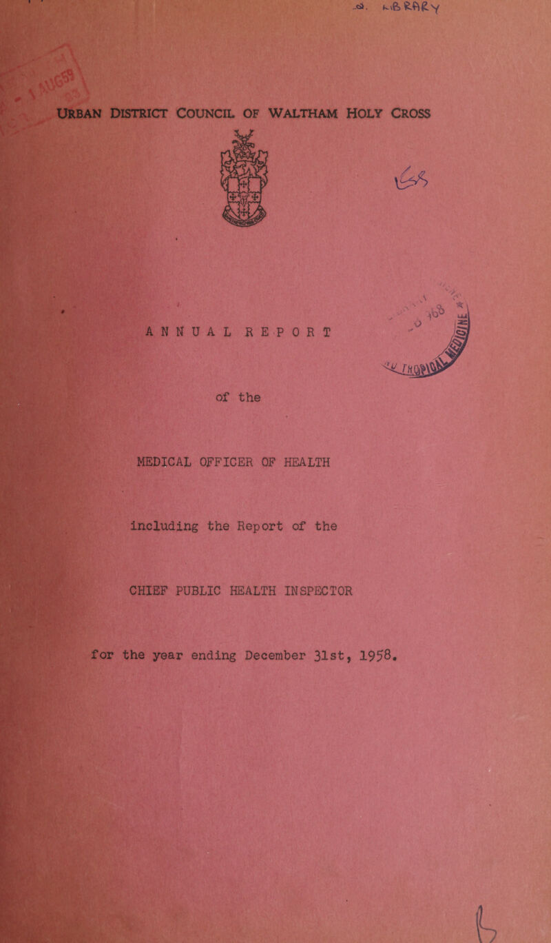 1 -ca. URBAN DISTRICT COUNCIL OF WALTHAM HOLY CROSS ANNUAL REPORT of the MEDICAL OFFICER OF HEALTH including the Report of the CHIEF PUBLIC HEALTH INSPECTOR for the year ending December 31st, 1958.