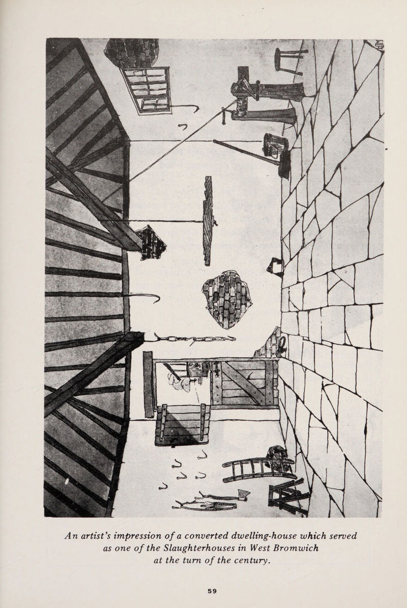An artist's impression of a converted dwelling-house which served as one of the Slaughterhouses in West Bromwich at the turn of the century.