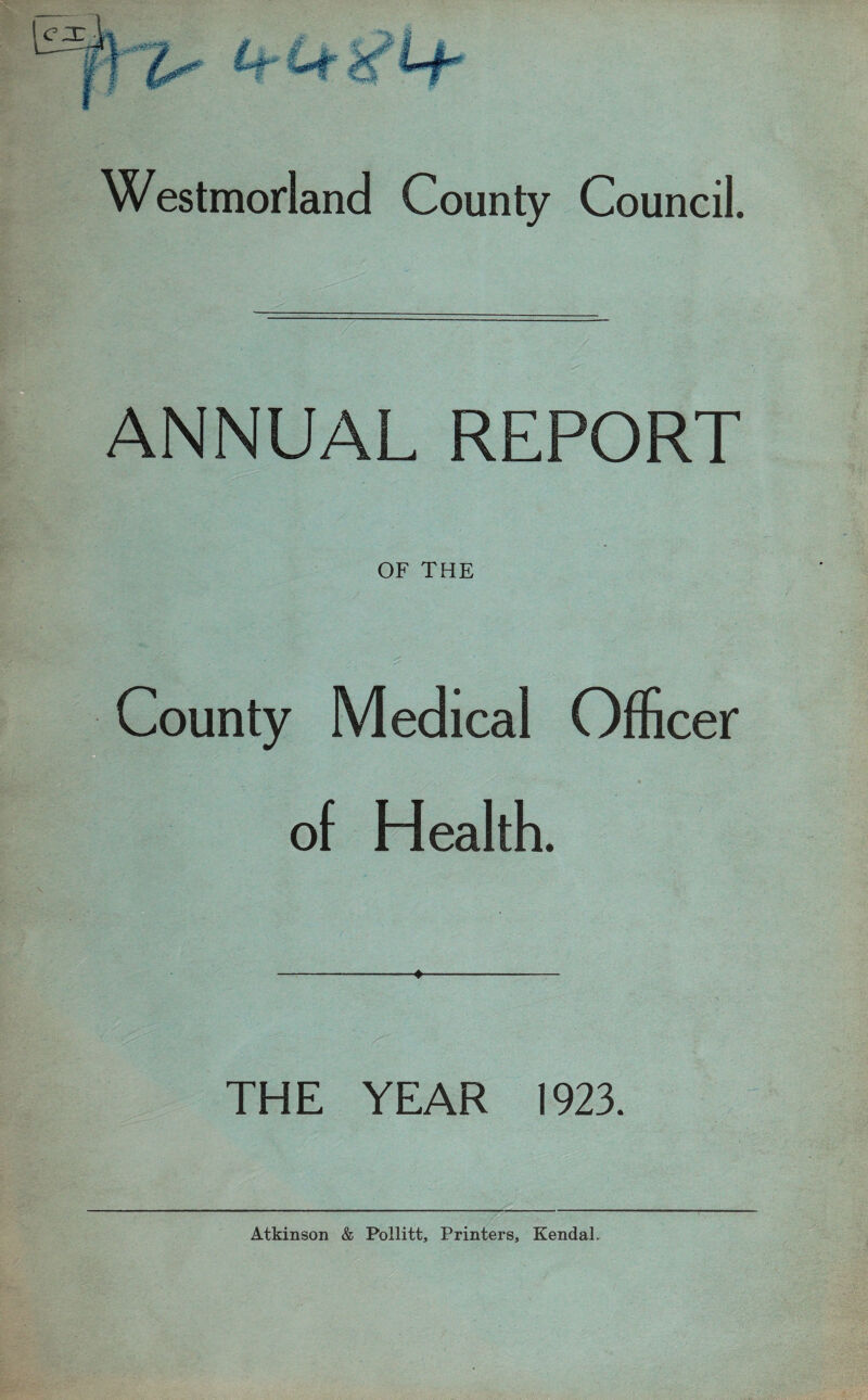 REPORT OF THE County Medical Officer of Health. THE YEAR 1923.