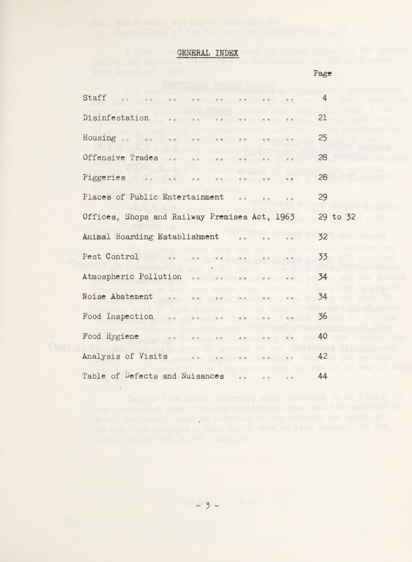 GENERAL INDEX Page Staff OO 00 oo oo oo oo oo oo Disinfestation oo OO oo oo oo oo Housing oo oo oo oo oo oo oo oo Offensive ‘Trades oo oo oo oo oo oo Piggeries oo oo oo oo oo oo oo Places of Public Entertainment oo o o o o Offices* Shops and Railway Premises Act* 1963 Animal Boarding Establishment o o o o o o Pest Control Atmospheric Pollution QO OO oo oo oo 00 oo oo oo oo oo Noise Abatement oo 00 oo oo oo oo Pood Inspection Food Hygiene Analysis of Visits oo oo oo oo oo oo oo oo oo oo oo oo OO OO GO OO - oo 21 25 28 28 29 29 to 52 32 33 34 36 42 Table of defects and Nuisances O O 0 0 O o