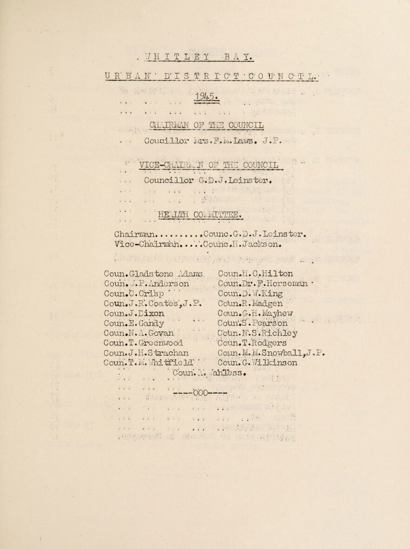 U R' B' A N' ' D~ T S T R I' C- T • C- 0 U~ N C- T L. • ’ ■ ' ' ' - 1 %3. : - • CjSAIRiifiK OF 1TI5 COUNCIL Coucillor i>irs.El.k.Laws. J.P. VIGE-CHAEa^'S OF TEE COUNCIL * « p + < If . , ' ' . .. ; Councillor CUD.J.Leinster, ' * ' HEALTH COi iiriTEE. f • • • ■ > - . T ■ . Chairman..„.. « . ,. .Counc.G.D. JALeinster. Vice-Chairman. •. A.Counc.H. Jacks on# ¥ Coun.Cla.dstone Adams. Coun.H.C.Hilton Coun.. AP;Anders on . Coun.Dr. F.Horseman * C oun.’C. Crisp Coun.D.YAKing Coun. J .R• Coates. P. Coun.R. Madgen Coun.J. Dixon C oun # C, H, Maybe v/ Coun.E.Gandy ’ ’'' CounVSd Reardon ‘ Coun.N. A. Goran. , . Cotm.F.S'.Richiey C oun• 1. Groeriwood ' Coun, T.Rodgers C oun. J. H. S trachan C oun. M. M. S nowball^J 0 P • Coun.loiAV/hitfield^  Coun. G.Vi Ikinson ‘ ‘Coun. A. VCajilhss • - M i» * 7. » » . i ■ ’ ' —t)'0p-~r...