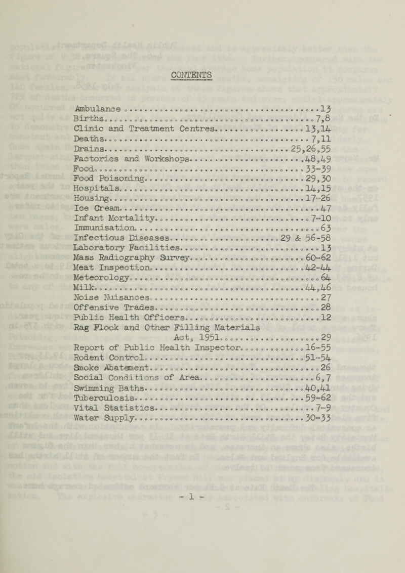 CONTENTS Ambulance Births Oeoooo*o*o«fO*oueooGG* 0 0 0 9 O9C>O**OOGO*OOQOOOOOOO«9OOOO*OO*<>QOO0O*OCaO Clinic and Treatment Centres....... O O © © O « © • © © o • **©9*o*® • 00**»0**0©**©«**©©*0 • *©©®*oo9«oo©o© oo**9**9©** O Q O ® • O O • * o o ◦ o*o*oeo*oo®* o o © o o o o©oo*eooo*o Q O © © e«*0**90**©900**090©**0 000*00 O* *000090*000 $*©oo*©oo*oo« 000000000090000 Deaths. Drains..... Factories and Workshops......... Food... Food Poisoning......... Ho S O i cl. » S© ».oeo..oeeo..G.oc.... Hoto tllpi ...OOO.. 0.00. 90. .000.0.. Ice Cioeam...... Inf ant Mortality. 0........ Immunisation....... Infectious Diseases... Laboratory Facilities Mass Radiography Survey. Meat Inspection.. Meteorology... Milk.0.00.00 ooooooo.o... oooooooooooooo Noise Nuisances........... Offensive Trades... Public Health Officers..... Rag Flock and Other Filling Materials -Ac t, 1951. ooo. .o. Report of Public HealtJd Inspector.. Rodent Control. Swoke Abatement Social Conditions of Area. Swimming Baths* ®o®ooooo©®ooooo®o®o®®o. Tuberculosis Vital Statistics Water Supply.......... • • © © o © 0*0* o * o • • o o 0 0*0 *90©09®***©©**0 ©oooeoooGo© • *ooo*ooo*oo**ooo9 000**OO00©00000000©GC€>0*0Q9O0009000 0 9 0*0 00 0 0090000 o o o © o o oe*oooooooooo • 00000000*000*9*0 ooooooooo* O C . 13 7,8 13,It 7,11 -.25,26,55 . .4.8.49 33“39 o29,30 .14-, 15 .17“26 o o . a 47 7-10 • o o o o b3 29 & 56-58 .13 o 60-62 42-44 64 ®•44,46 o 27 .28 12 009000*0090*0 9000000*00 0*09*00000 000*0000000 • ooo oeooe • ® o © • © o '®0 00000*9*99090*9© • 0*900©***00©0 *0000909 9*0*0 J0©9«®®00 • 00009*9 9000 090000*90 *ooe*©o*oo« 0 0 9 0 0 0 0 0*900000 29 16-55 o 51-54 26 o 6S7 40,41 ..59-62 .... 7-9 ..... 30-33 0*000 oo*oo**o