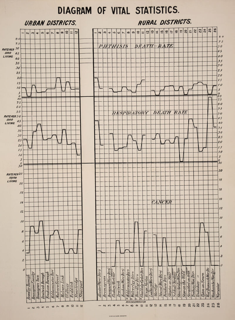 DIAGRAM OF VITAL STATISTICS. URBAN DISTRICTS. RURAL DISTRICTS. t BAYLIS IJON WORCUTCT.