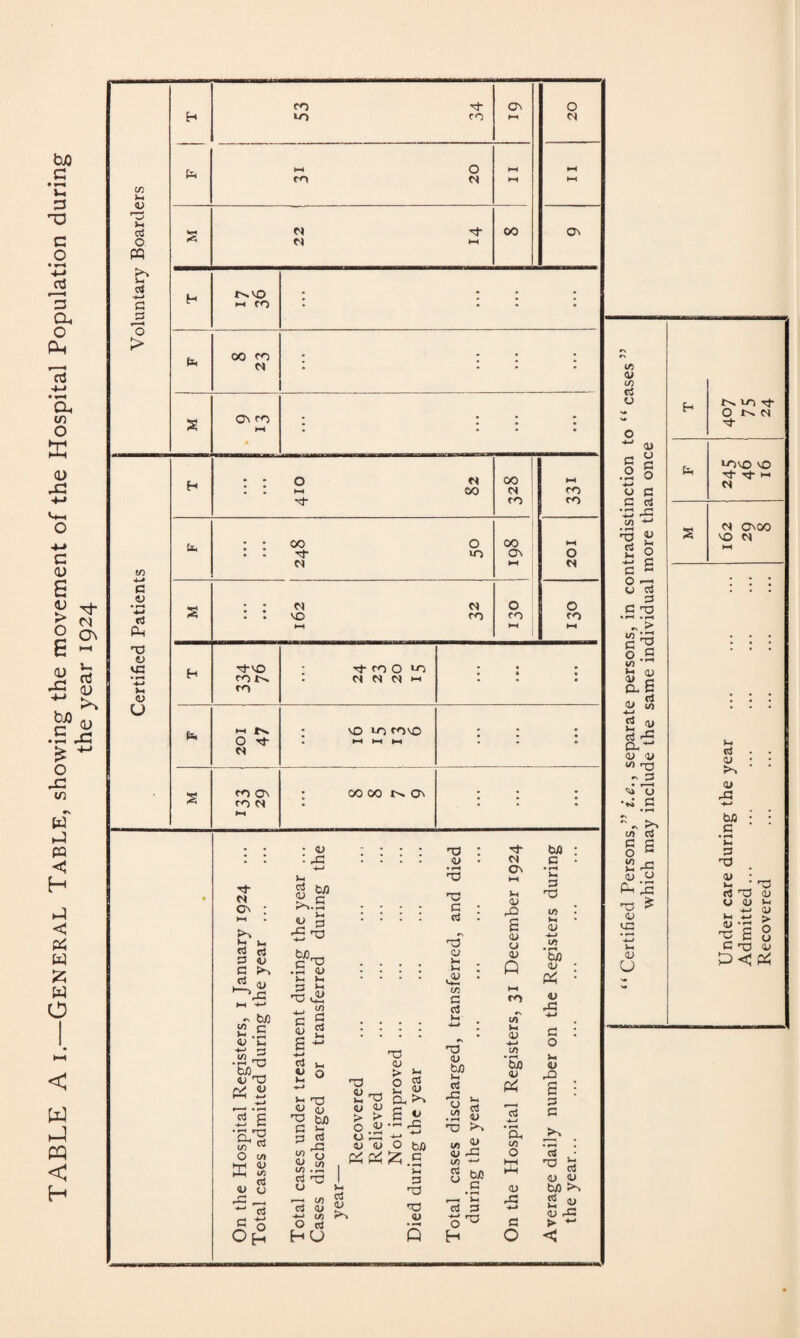 TABLE A i.—General Table, showing the movement of the Hospital Population during the year 1924