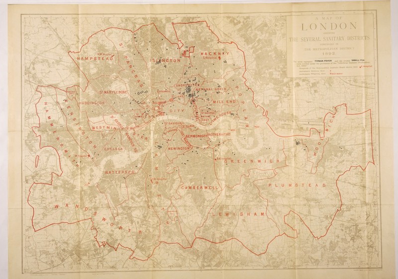 HACKNEY E.Hospital ^ N.W. Hospita^ HAMPSTEAD S J.4 N G T O N S H 0 R E*5„l T C H BETHNAL GREEN lERKENWELI STMARYLEBONE CHELSEA I (0«-) S : J_ U KE M I LE END HADDINGTON / ST ^ JAMCS lINTH& EAST .STSAVIOU ST 0 LAVE #fNORTH \N E S T M * bermondseyIrotherhithe NEWINGTON S W. Hospital BATTERSEA C A MBERWELL TYPHUS FEVER ++ * pjfe o pi r=T;»ttS J + ; > \ X SltSt A- •f *c + HwtST V*HAF SMALL-POX thus -E-Hospital ++ + < AO.w.n * CD >1X i- i- / • GEOROK PHU.VP * SON LONDON A LIVERPOOL