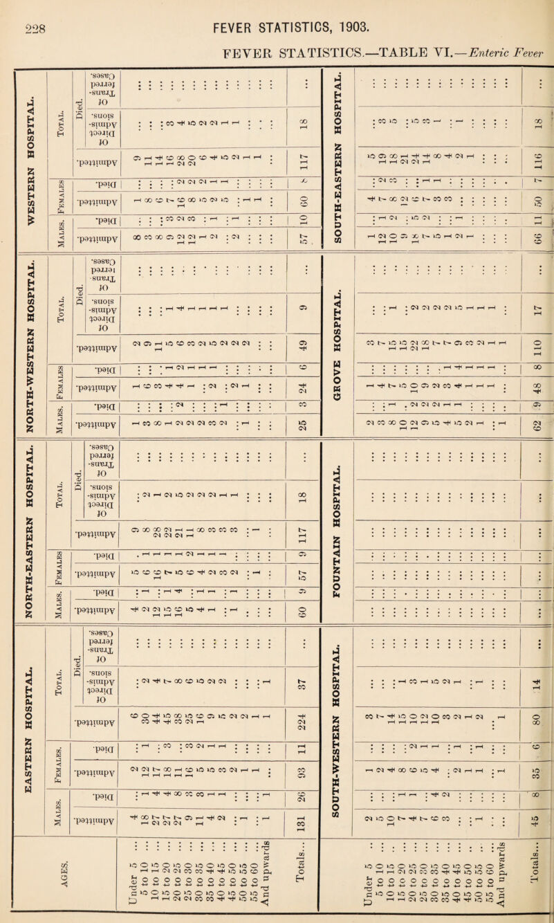 FEVER STATISTICS —TABLE VI.—Enteric Fever m •4 < h PH co O 8 8 PH w H CO W £ a < h M Ch CO O a 8 8 w h co W £ 8 H Ph o 8 ■ a < Eh M Ph CO O 8 8 Pi w h co «! w i 8 h 8 O 8 <5 h tH Ph CO O 8 8 8 W h co w Total. Died. •SOSRQ pa.uaj -SUB.IX JO : •suois -sirapy T08IIQ JO : : icohoonnhh : • ; CO rH •pappuipy OiH^OGOO^^iO^HH : rH r—* r~* C^l • 117 GO W P w £h •paid : : : • ^ ^ ^ ’H rH : : : : 1 pappuipy HcooNOcOiO^o ;hh : rH © © GO W H •paid | ;:;WWCO:h;h;;; | © •pe^irapy OOCOOOOCqc^rH(M ; : : : rH rH - ... _ >o , Total. Died. •SSS'BQ P8JJ0I smai JO .... ........ • •suois -sirapy <paaid JO : : : ; : ; ... • • • • © •pa^trapv H • • 05 CO m < £ w Ch •paid | • • ^ ’“i 7-1 ^ • • : ; : © •paTjuupy i-l © © ^ ^ rH ; © ;N-1 ; J . . . . PI Males. •paid | •:::: © •paTJirapy HMCOHNN(NM(N ; r-H ; ; U5 © Total. Died. •S0SRQ P9JJ9J -SUIUJj JO ; •suois -sirapy Toaaid JO ;<Mhnwjimn(Mhh : : ; . ... 18 •pa^irapy ©OOOOdHHCOCOMW • —1 • (M « W H 117 Females ■paid ( .hhhhNhhh ; ; ; : © •pa^irapy >o©©t'.io©'^<Mco(M : —( : 57 Males. ■paid I :■—1 ;i—;i—ii—> —> : ; ; | © • * * . ... | •pa'pprapy ^ (M (M lO CO O ^ H : rH ; • rH rH rH • ... 09 Total. Died. •sasuQ paaaaj -su^jx JO . • •suois -sirapy ^09JId JO :©'^b-ao©io©© : : ;—i CO •papprapy tO©4iiioou5©©u:iNcqHH © ■'4H --4H CO ©4 r—i 224 Females. ■paja J r-l ; © ;WiMhh ; ; ; ; ... .... rH rH •papirapy C1f1NOOHf£llO>OMOlHH * rH T—1 rH rH 1—1 * CO © Males. *P9ia :h4400XO5HH ; ; ; h • . • . © © ■pajpuipy rJ1QOSI>N©r-l-^<N *1—1 • rH hw<n(m —i : : 131 AGES. Under 5 5 to 10 ... 10 to 15 ... 15 to 20 ... 20 to 25 25 to 30 ... 30 to 35 35 to 40 .,. 40 to 45 45 to 50 ... 50 to 55 ... 55 to 60 ... And upwards Totals... 8 «} M Ph CO O 8 8 8 8 Eh cO < W I 8 Eh P o co ■ ◄ Eh M 8 CO O 8 W > o 8 O ■ < Eh M 8 CO O 8 8 M <! Eh 8 p O 8 ■ Eh 8 co O 8 8 8 W Eh CO 8 * I 8 Eh P O CO • : co © : co ■—' . • • • CO rH 5 9 8 1 4 4 8 4 CM rH • • * © rH rH CM VI rH • • • rH •H : © © • • • • i—1 rH ; * • • • t'- 4 7 8 CM © t- © © © to : i—i © : © cm : ; H • ; t-H • • rH rH O © X 7 5 1 CM r—< © rH r^ rH . o | • • ; • rH * CM CM CM CM iO H rH H ; rH ©N»OlCiClcei>N©CONHH © rH rH C^-l rH rH *••••• rH rH rH rH * CO iH4H>lO©©C1©41rHHH CO rH • r : ; H . CM CM CM H i—i ; ; ; . © CM©00©CM©0^©CMrH *1-1 CM rH r—i • © MhiOIN MiOON-^NCCO ioo*ao>o©ioo»ooioo HHC'KMCiiCC'^'^lOlOCD ^OOCOOOOOOOO w 4—» -*-> -4—1 -4—1 4—1 4—* 4_j 4J 4_J .*_> 4—1 fHiCO^OOiOOiCOOOiC HH(N(MCOCO^^>OiO H o3 £ Ph P P ©t^-4llO©CM©©CMi—1© rH rH rH rH rH rH • © CO : : : :Nhh ;rH ;h ; ; » • • • • • •• © i-1 © ^ © © IO ^ ;©HH • rH >o © : : : r 1-1 : -^ © : : : ; • ' 00 ip 00 r—< C3 4-> o