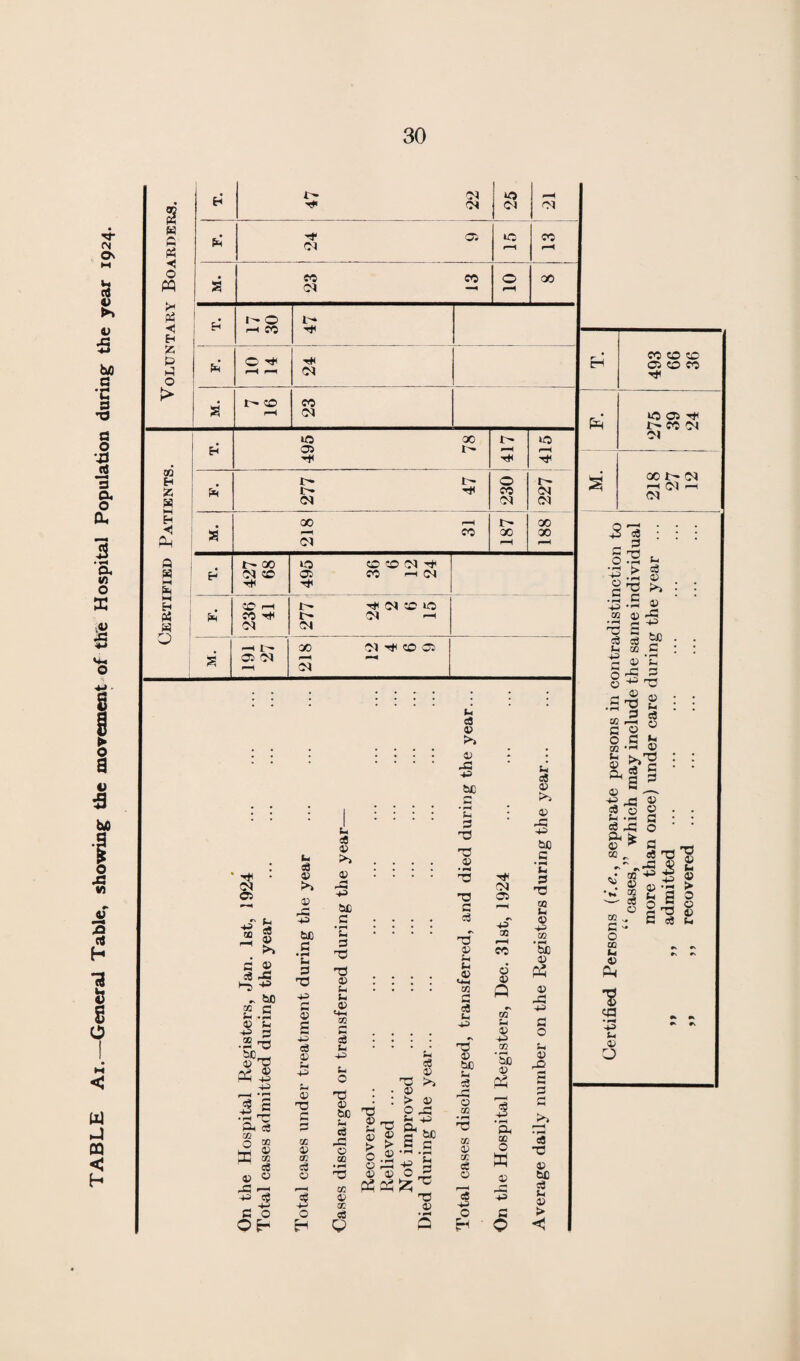 TABLE Ai.—General Table, showing the movement of the Hospital Population during the year 1924.