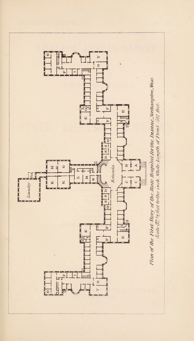 Jjanndrjr Plan of the First Story ofth c State Hospital for the JTtsarze^rthamptunptass. Scale Sftffcetto the Inch . Whole Lcn/ftli of Front St2 feet.